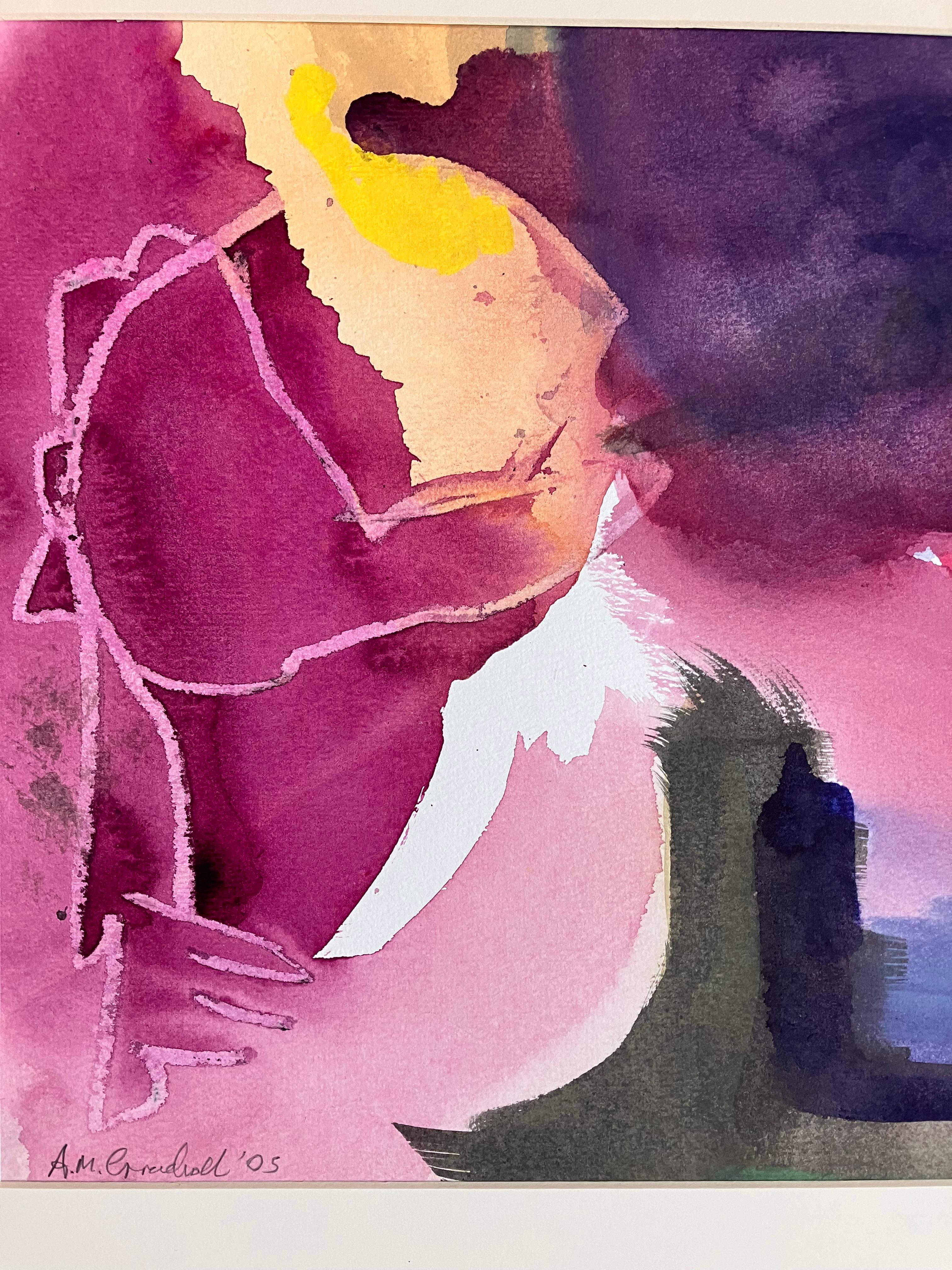 Les nuits de Glastonbury  Pièce signée en techniques mixtes. - Beige Abstract Painting par Andy Gradwell