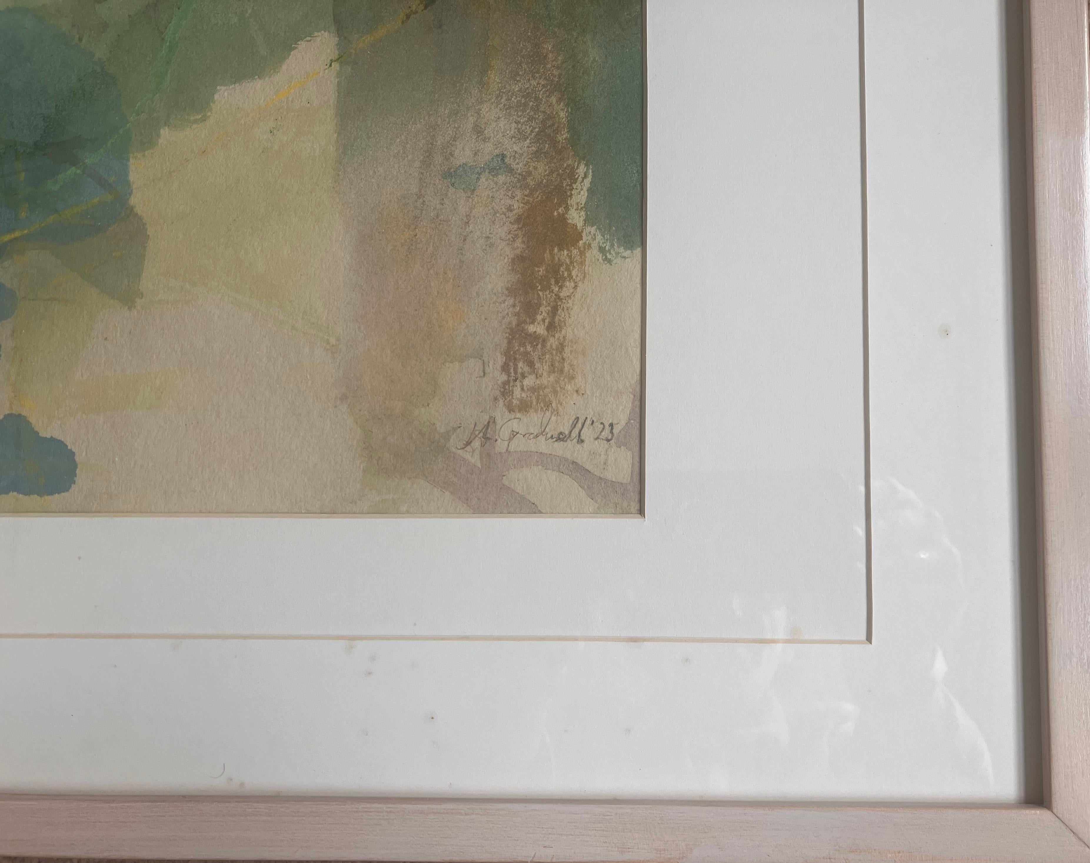 Vicino a Napoli, Italia',  dipinto originale firmato a tecnica mista del 2023 - Landscape Painting Grigio di Andy Gradwell