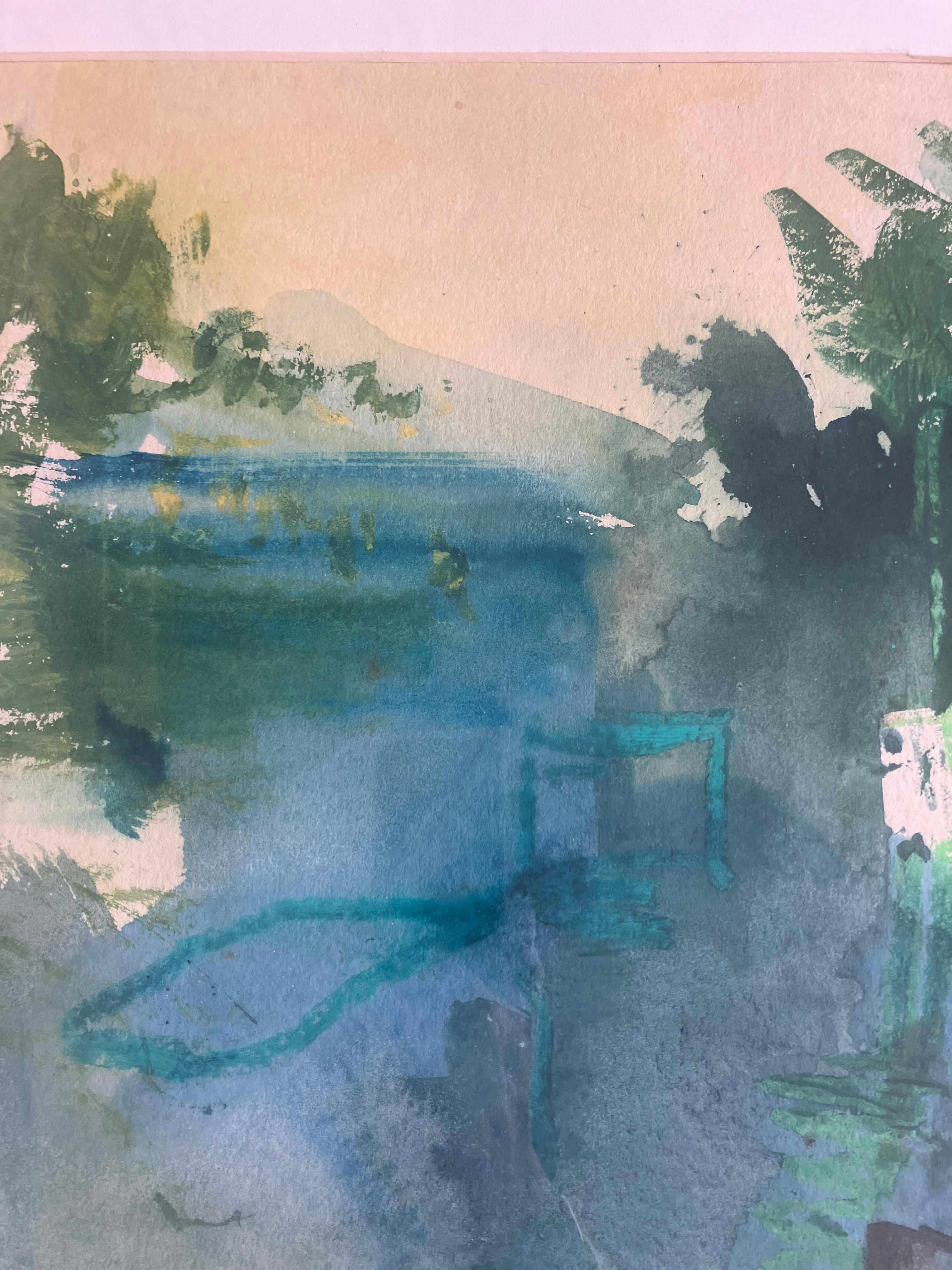 'Near Naples', dipinto originale a tecnica mista di Andy Grdwell, circa 2023.
tecnica mista su carta 41cmx 55cm
Cornice in legno duro smaltato a cera di calce: 63 cm x 83 cm.
Studio in plien air di abitazioni in una piccola baia vicino a Napoli,