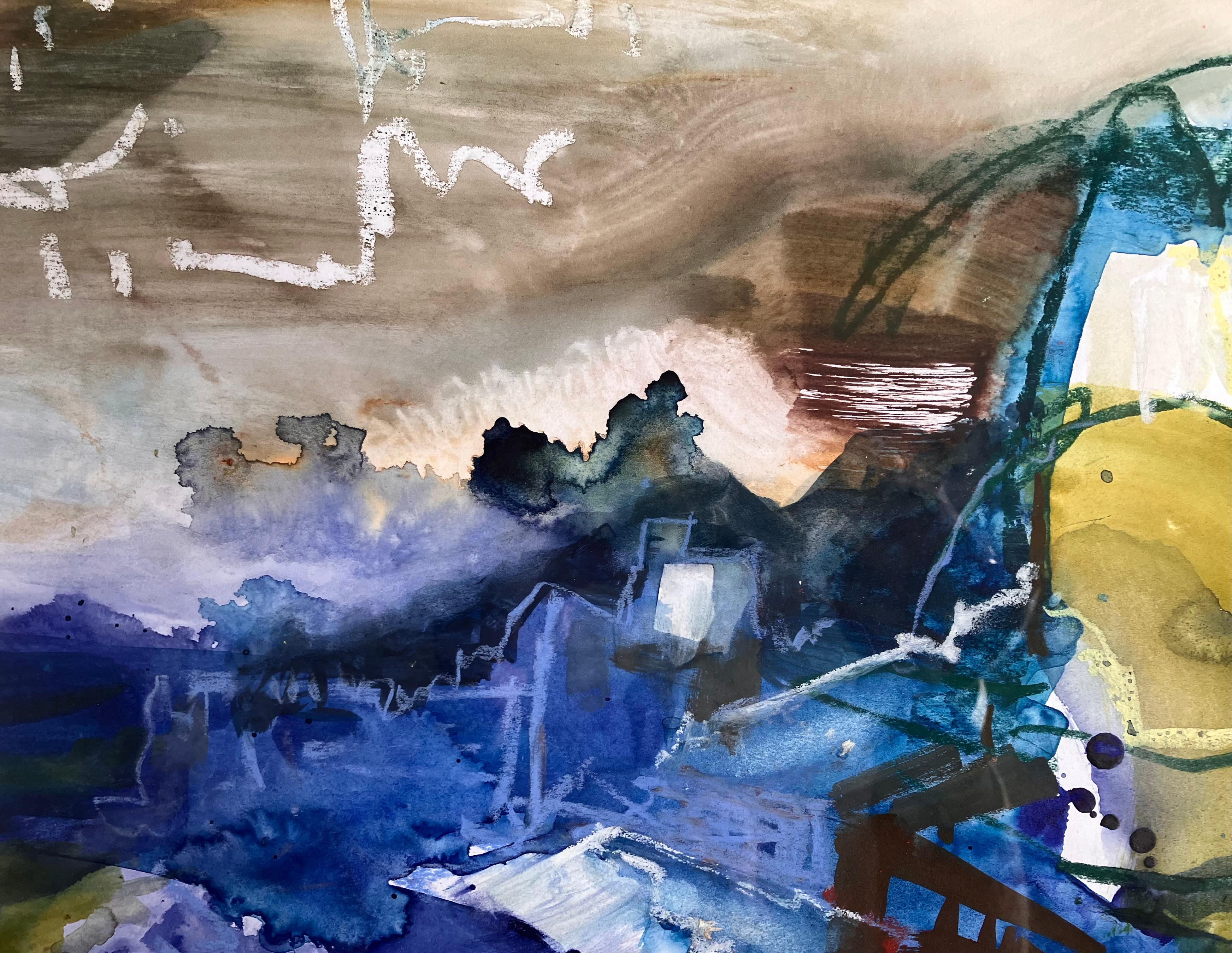 Tempesta notturna a Napoli. Quadro originale firmato  c 2005 - Landscape Painting Beige di Andy Gradwell
