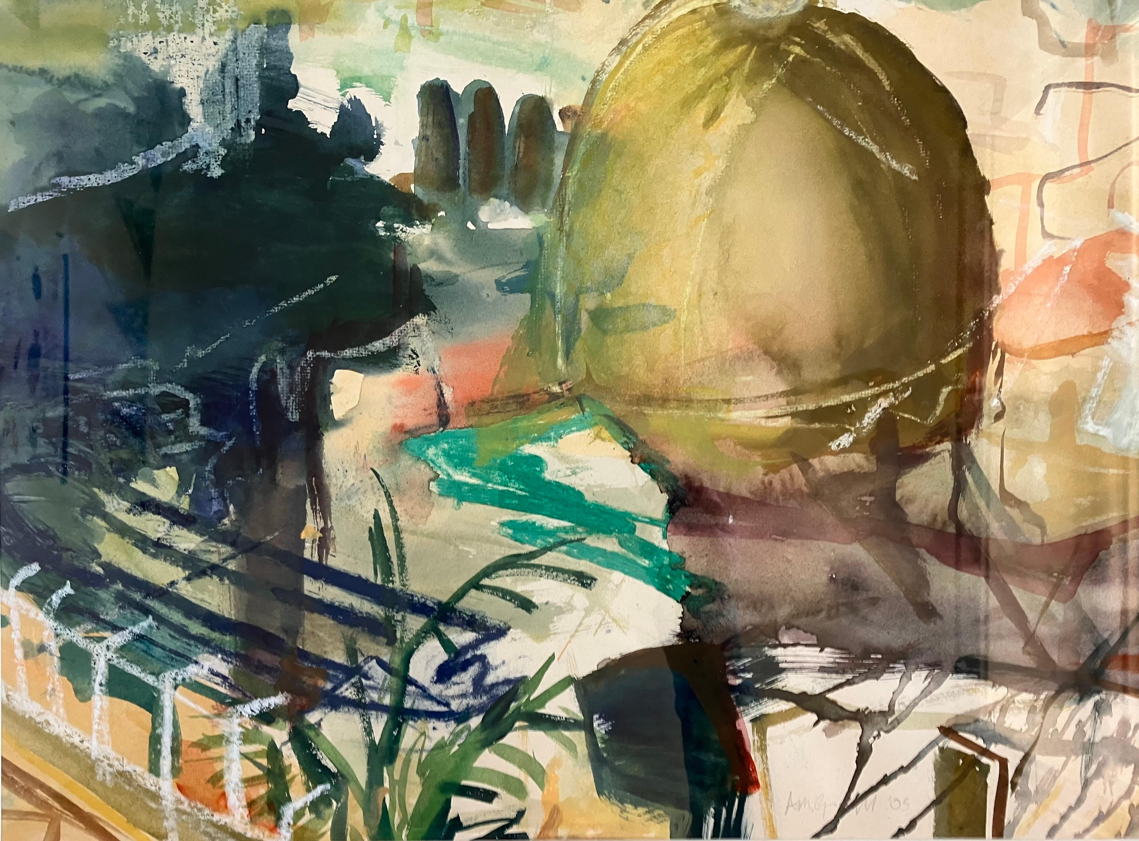 'Positano' dipinto originale a tecnica mista firmato c2005 - Abstract Painting Marrone di Andy Gradwell