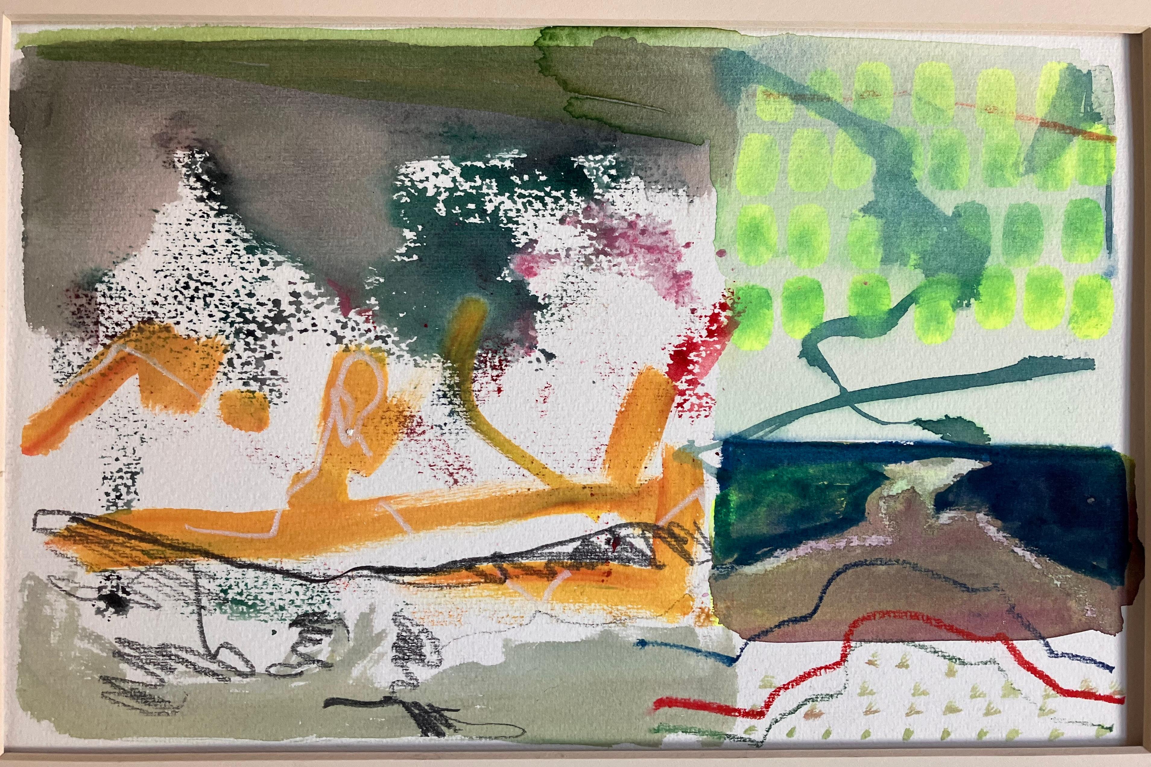 Andy Gradwell Landscape Painting – Salisbury Plain Walk" Original signiertes Gemälde in Mischtechnik, circa 2004