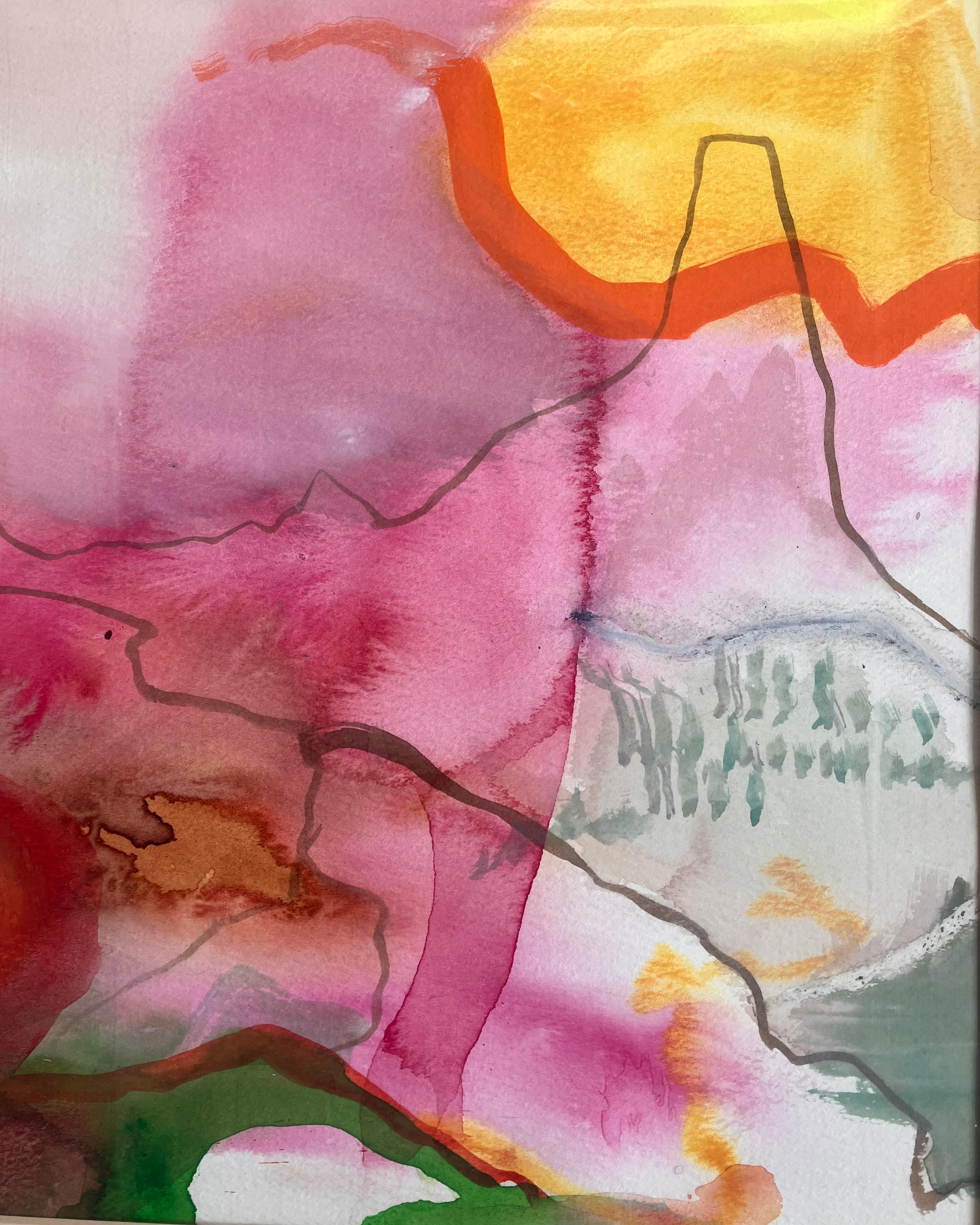 Cerdeña , Luz del atardecer'  técnica mixta , pintura original firmada circa '02 - Abstract Painting Gris de Andy Gradwell