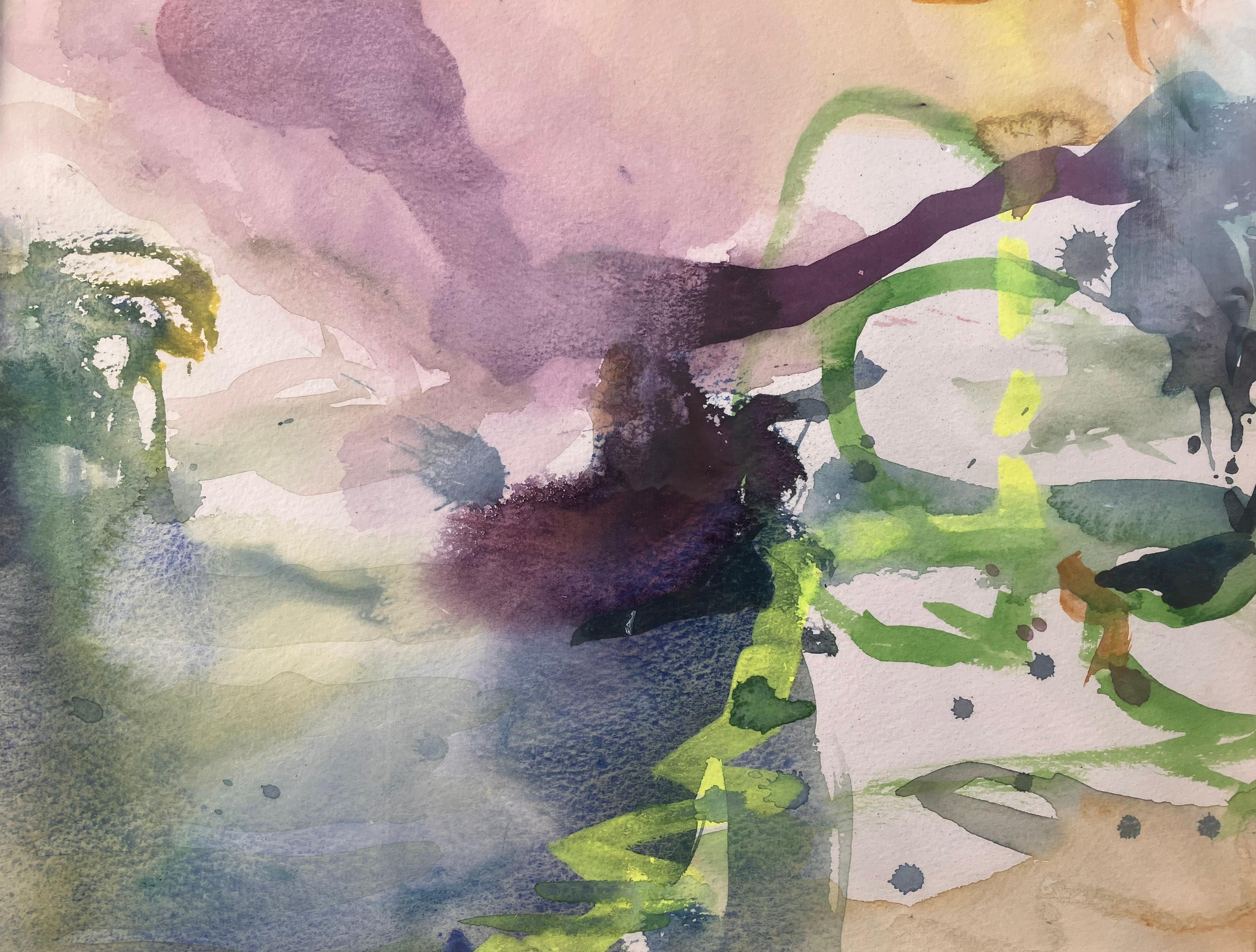 'Cala sarda, luce serale' dipinto originale del 2003 firmato - Abstract Drawing Grigio di Andy Gradwell