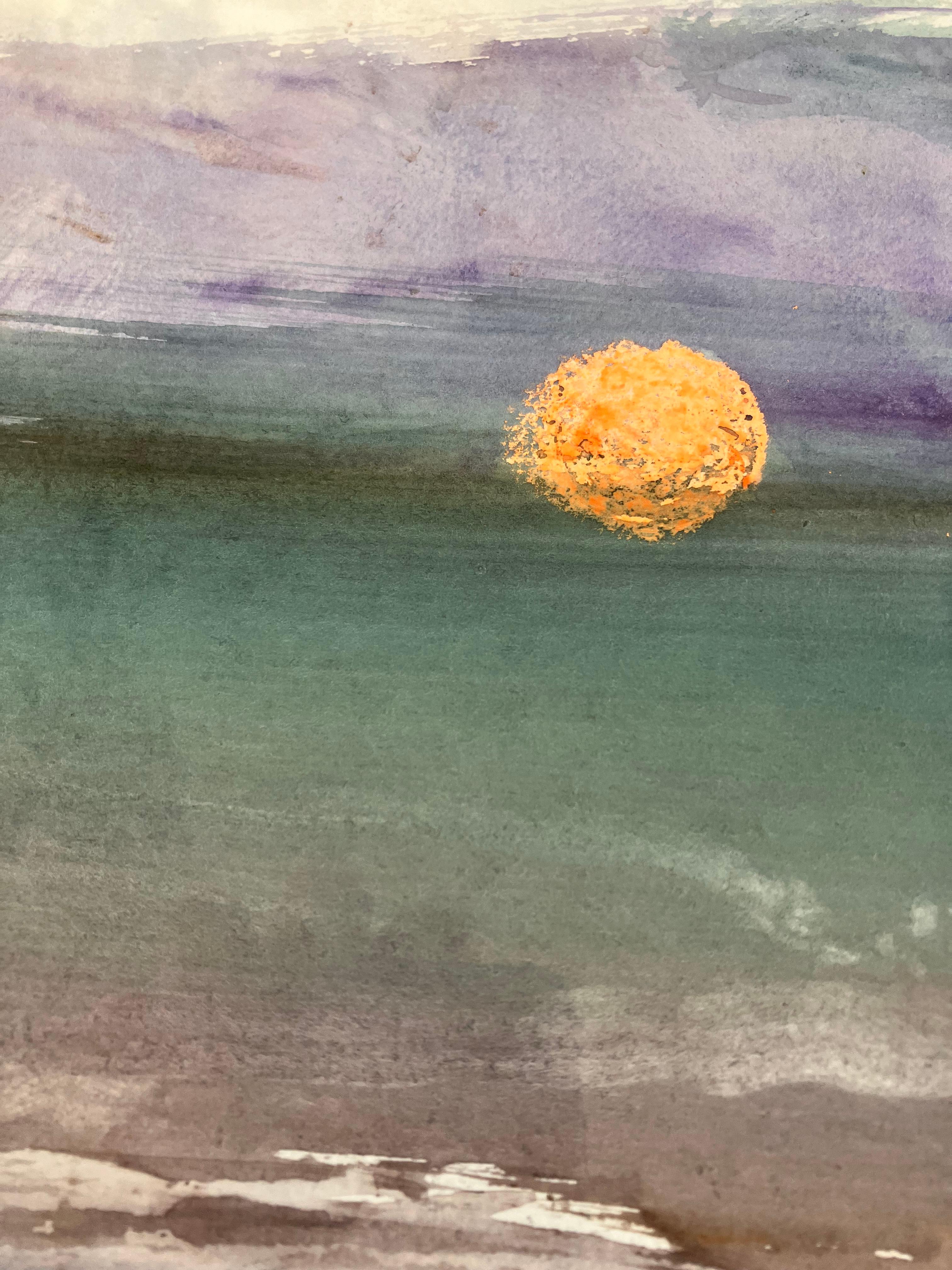 Ein original signiertes, gerahmtes Gemälde in Mischtechnik von Andrew Gradwell (geb. 1968)
Sonnenschmelze, Cornish Bay