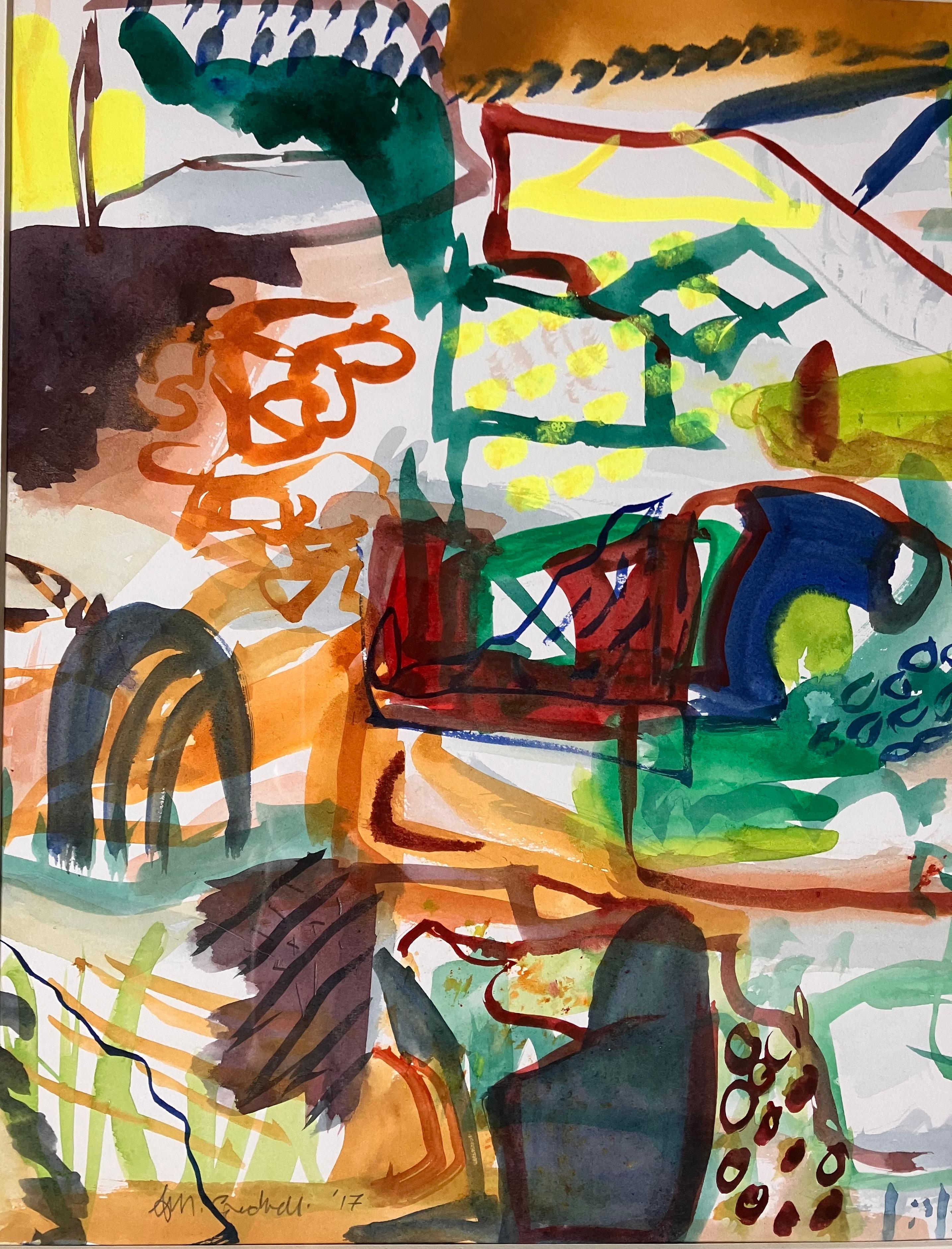 Umbria  IV'  tecnica mista su carta. circa 2017. Quadro originale incorniciato e firmato - Painting Espressionismo astratto di Andy Gradwell