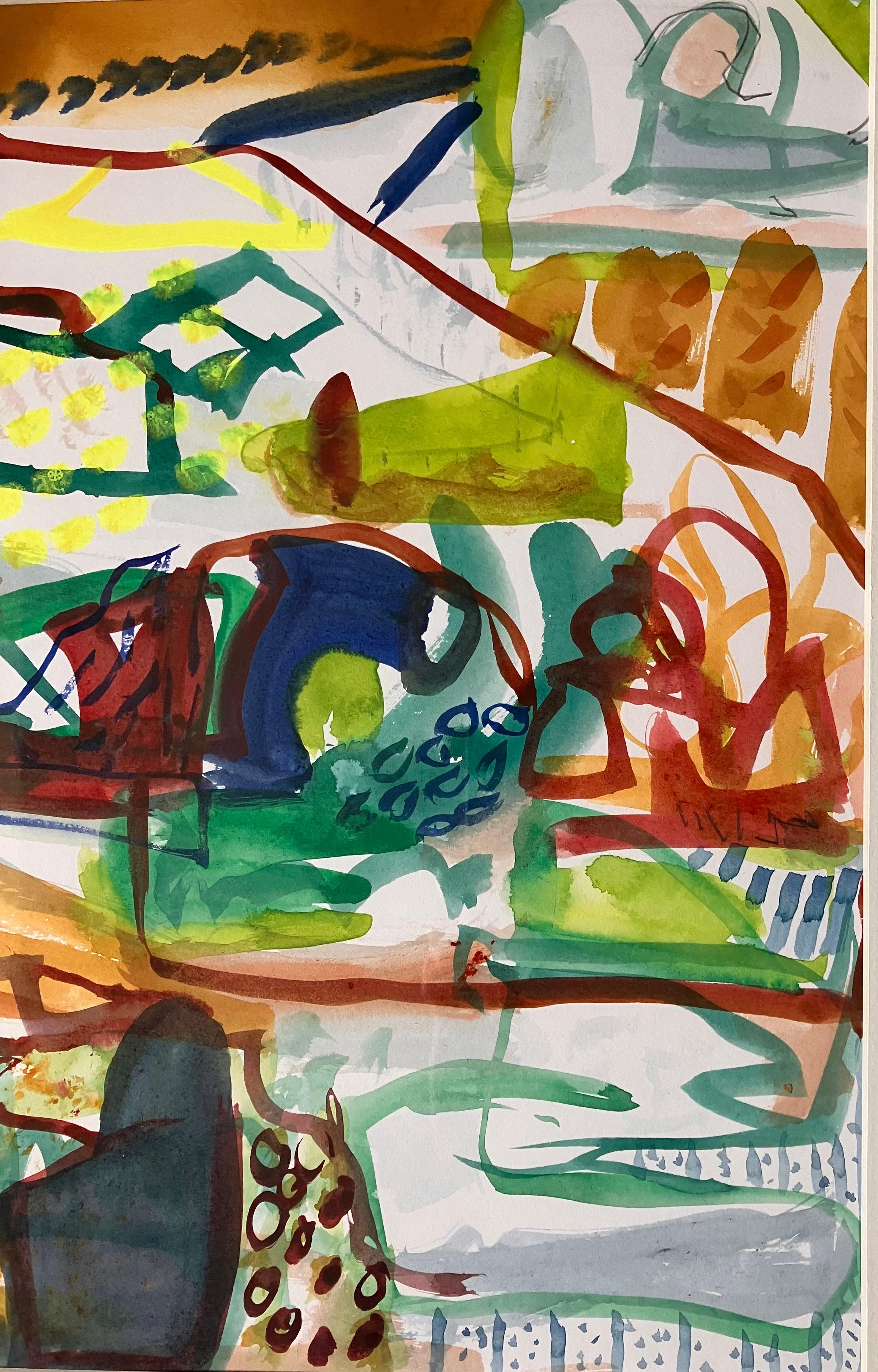 Umbria  IV'  tecnica mista su carta. circa 2017. Quadro originale incorniciato e firmato - Abstract Painting Beige di Andy Gradwell