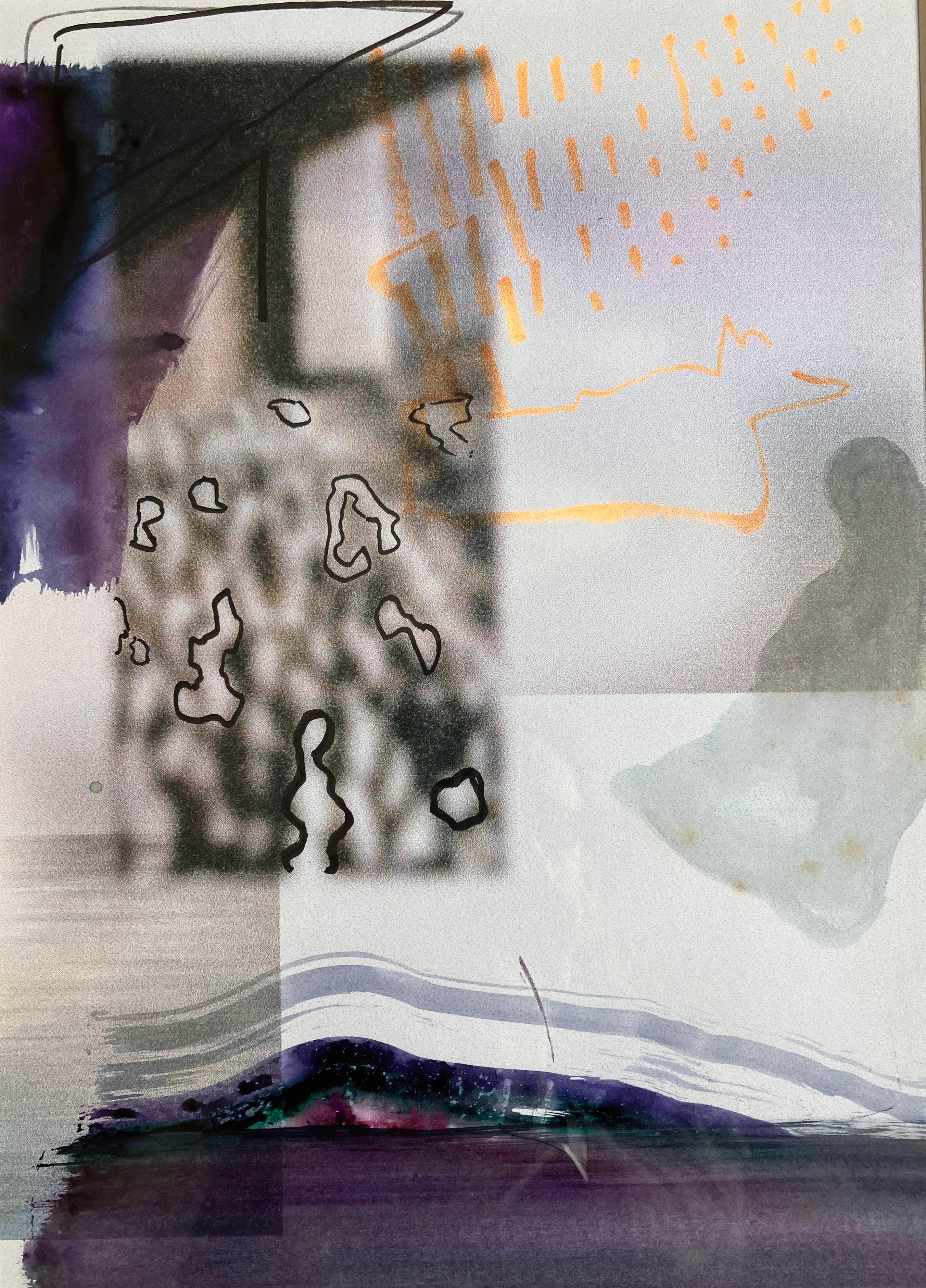 „Under the Bridge“, originales Gemälde in Mischtechnik, signiert um 2004 – Painting von Andy Gradwell