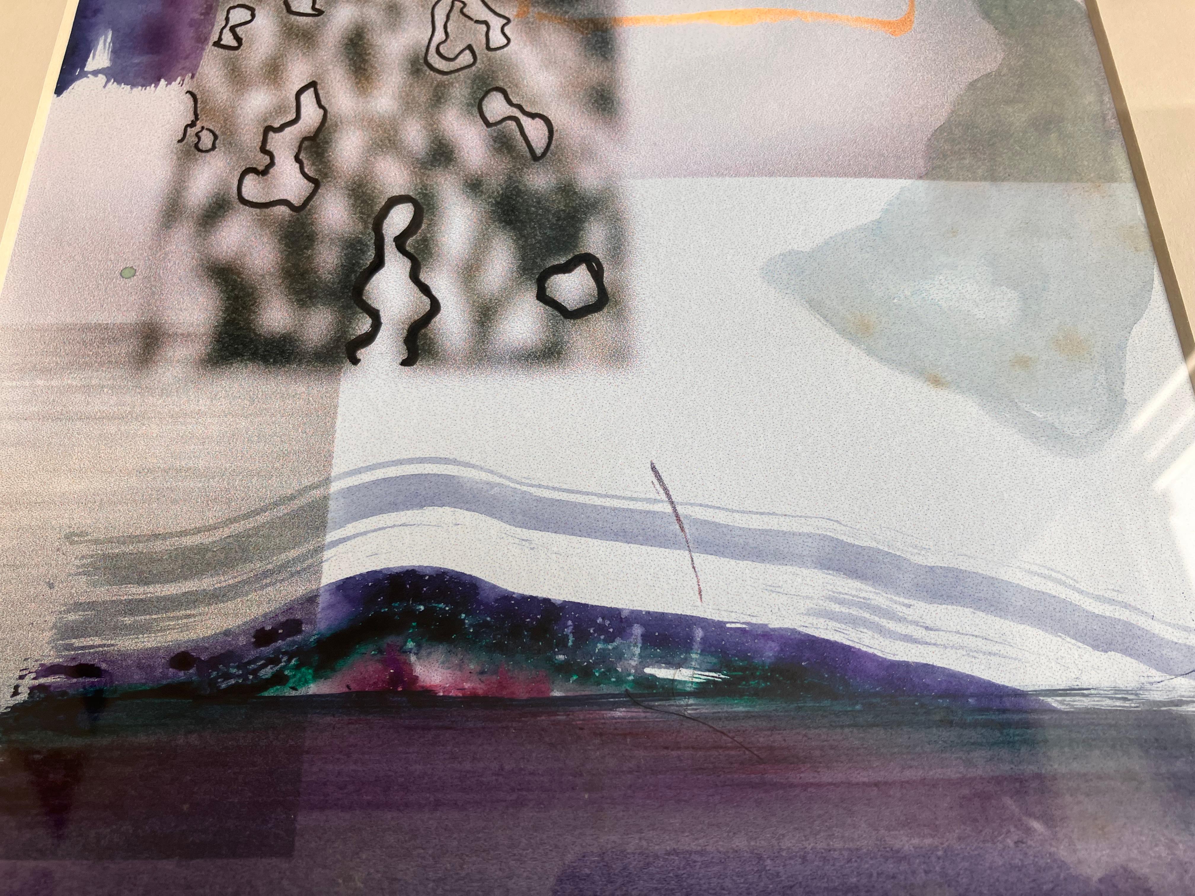 „Under the Bridge“, originales Gemälde in Mischtechnik, signiert um 2004 (Beige), Abstract Painting, von Andy Gradwell