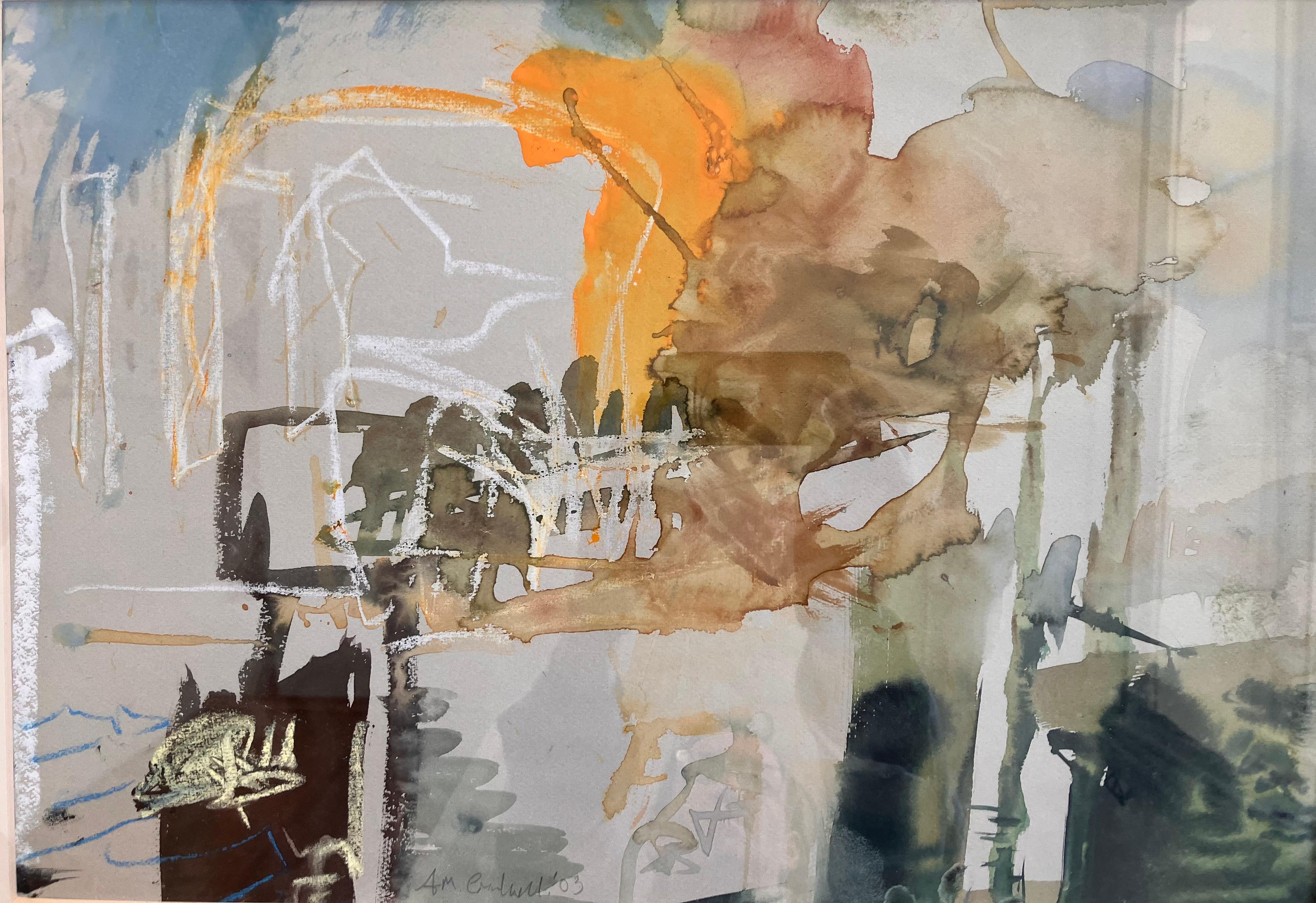 'Venice, an Approach' , mixed media original painting circa 2003. signed work - Painting by Andy Gradwell