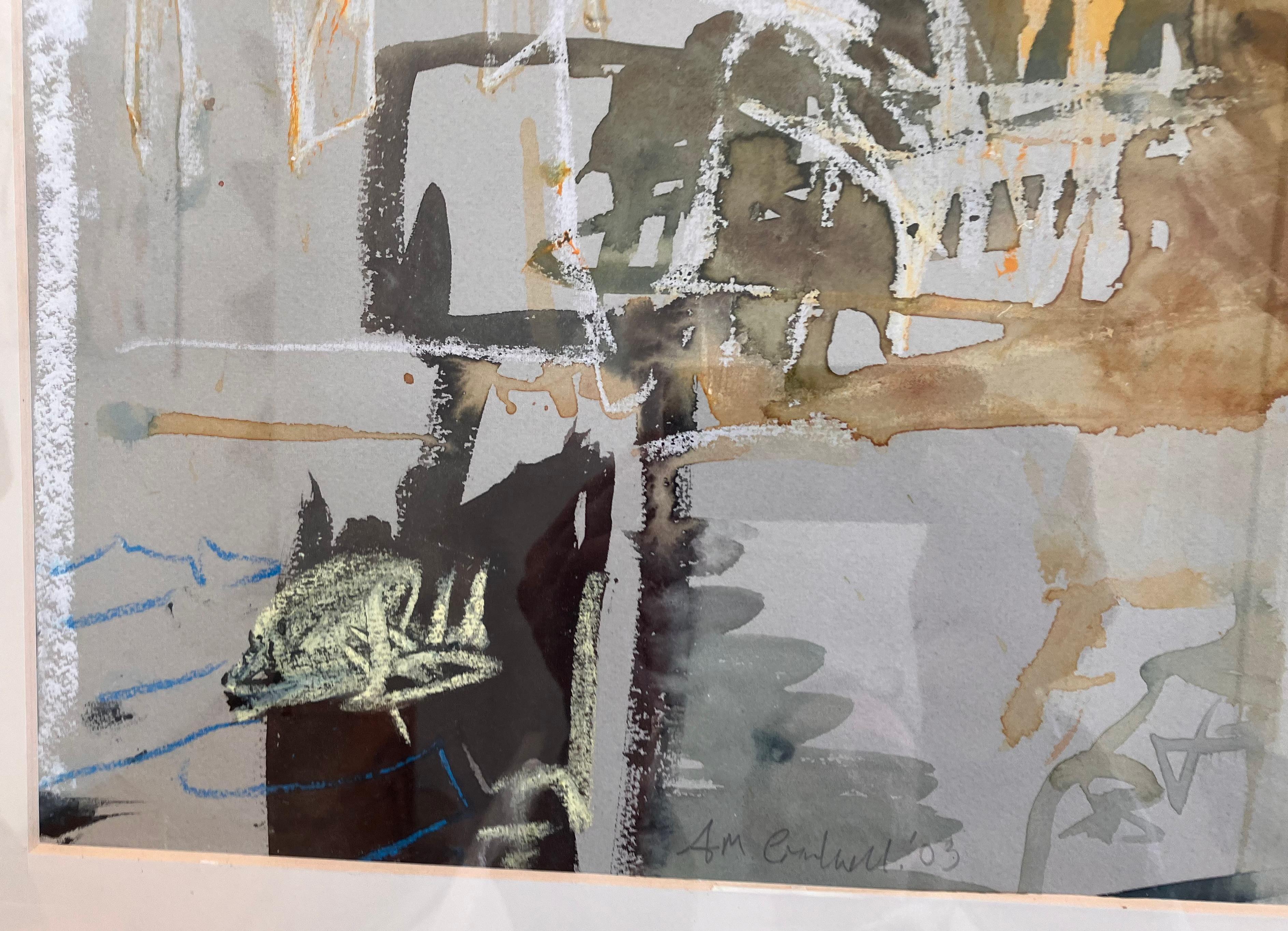 'Venice, an Approach' , mixed media original painting circa 2003. signed work - Expressionist Painting by Andy Gradwell