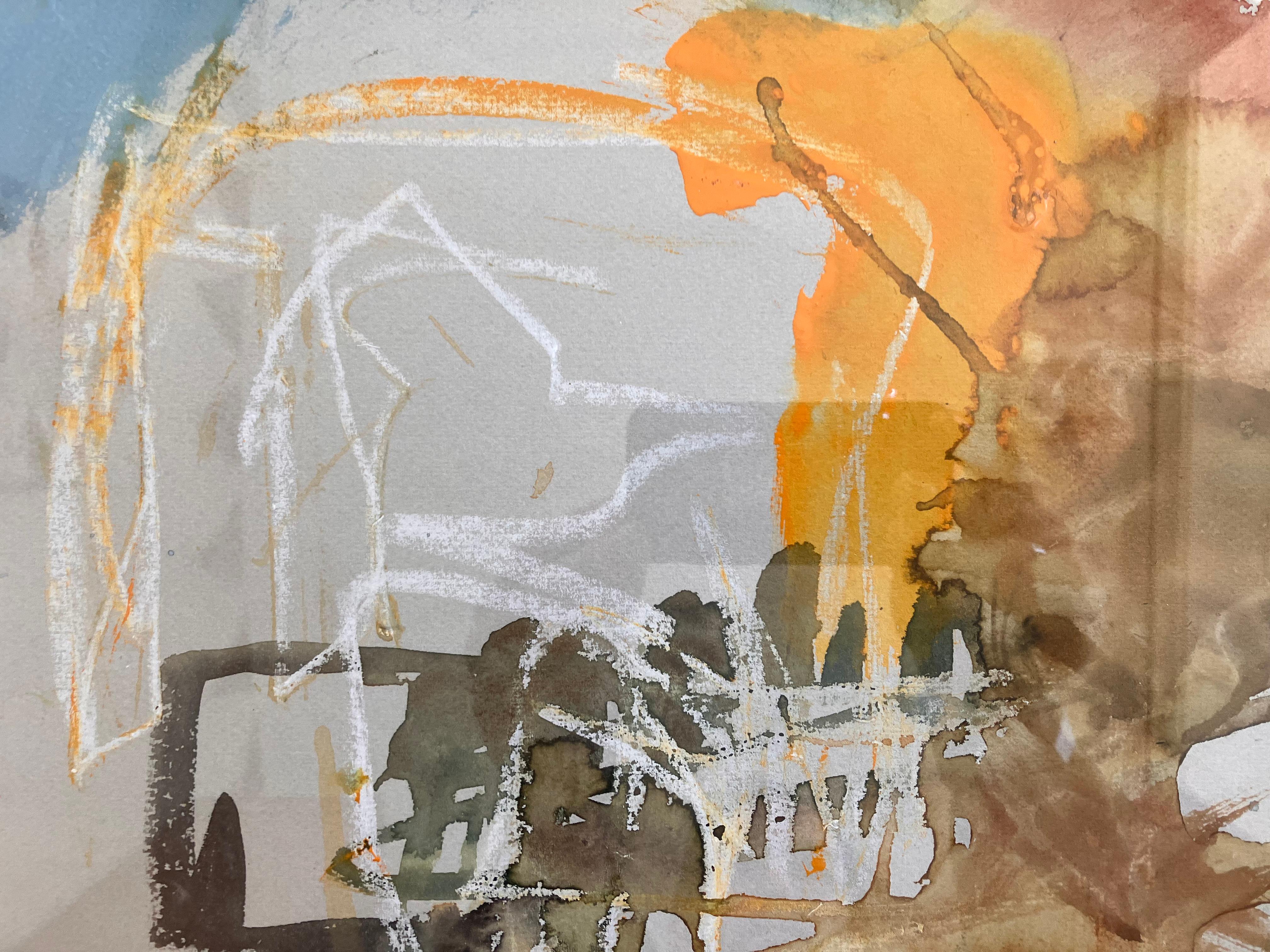 'Venice, an Approach' , mixed media original painting circa 2003. signed work - Gray Landscape Painting by Andy Gradwell