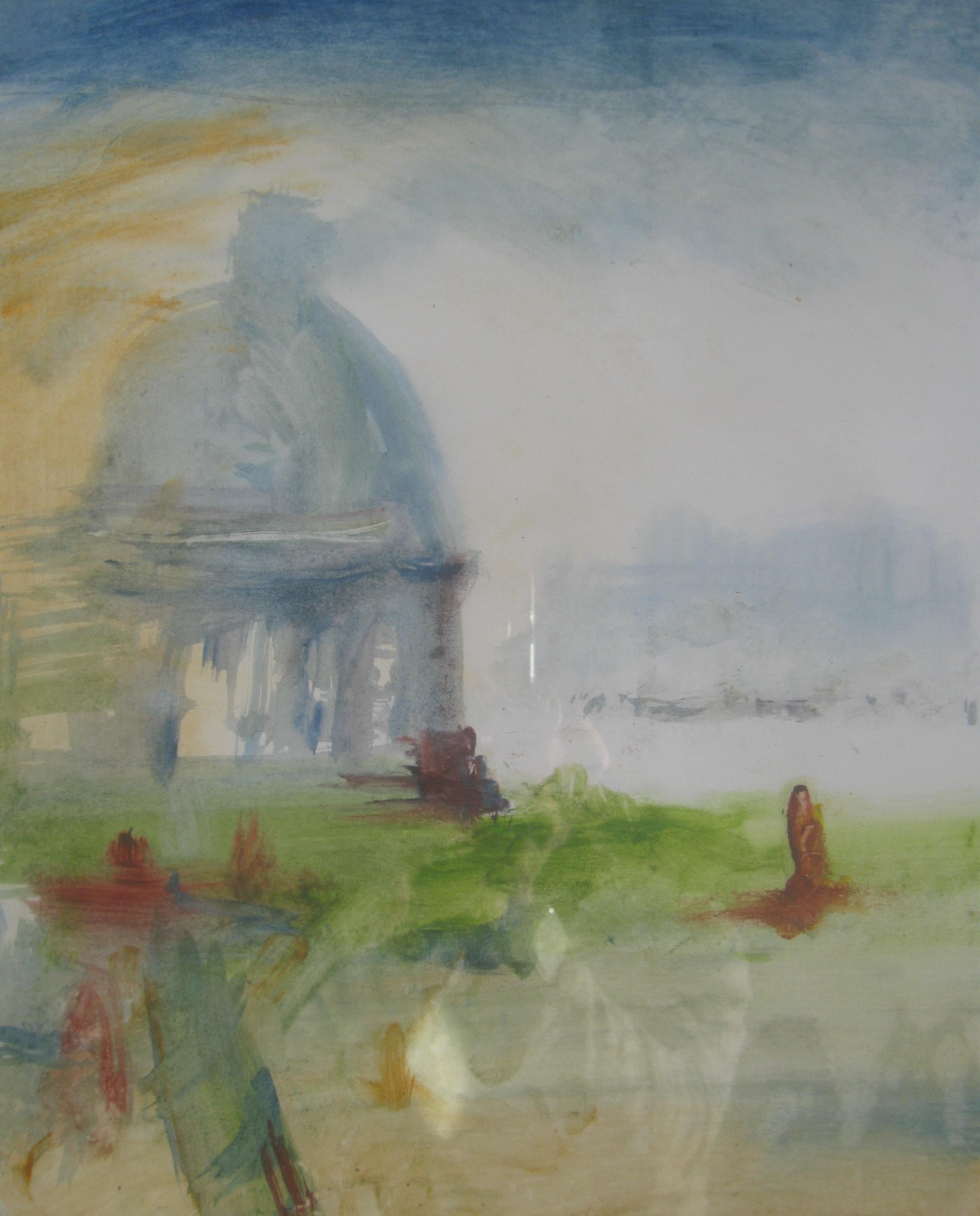 'Venice, Lagoon in morning Haze', mixed media on paper. Circa 2007. - Expressionist Painting by Andy Gradwell