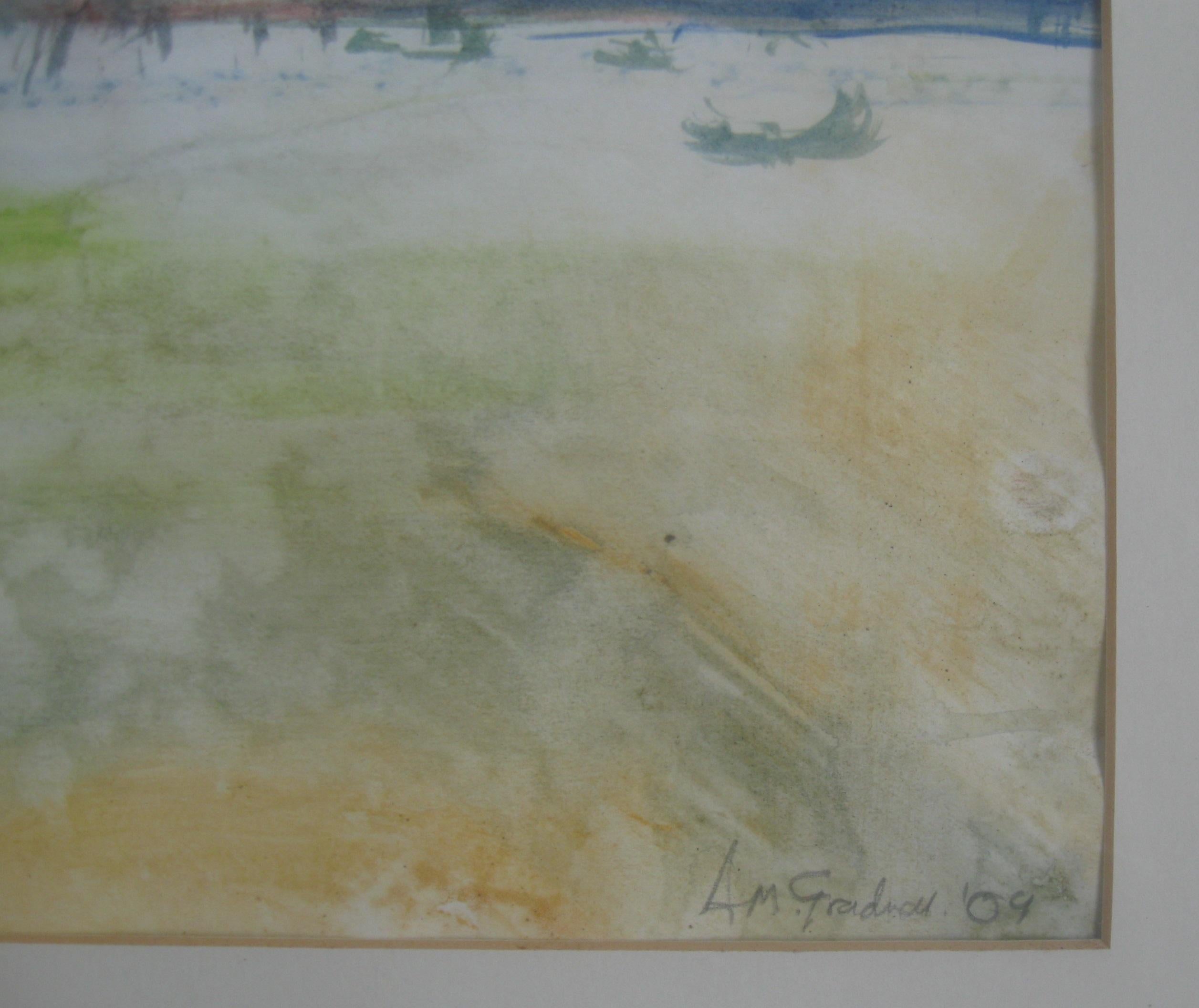 'Venice, Lagoon in morning Haze', mixed media on paper. Circa 2007. For Sale 1