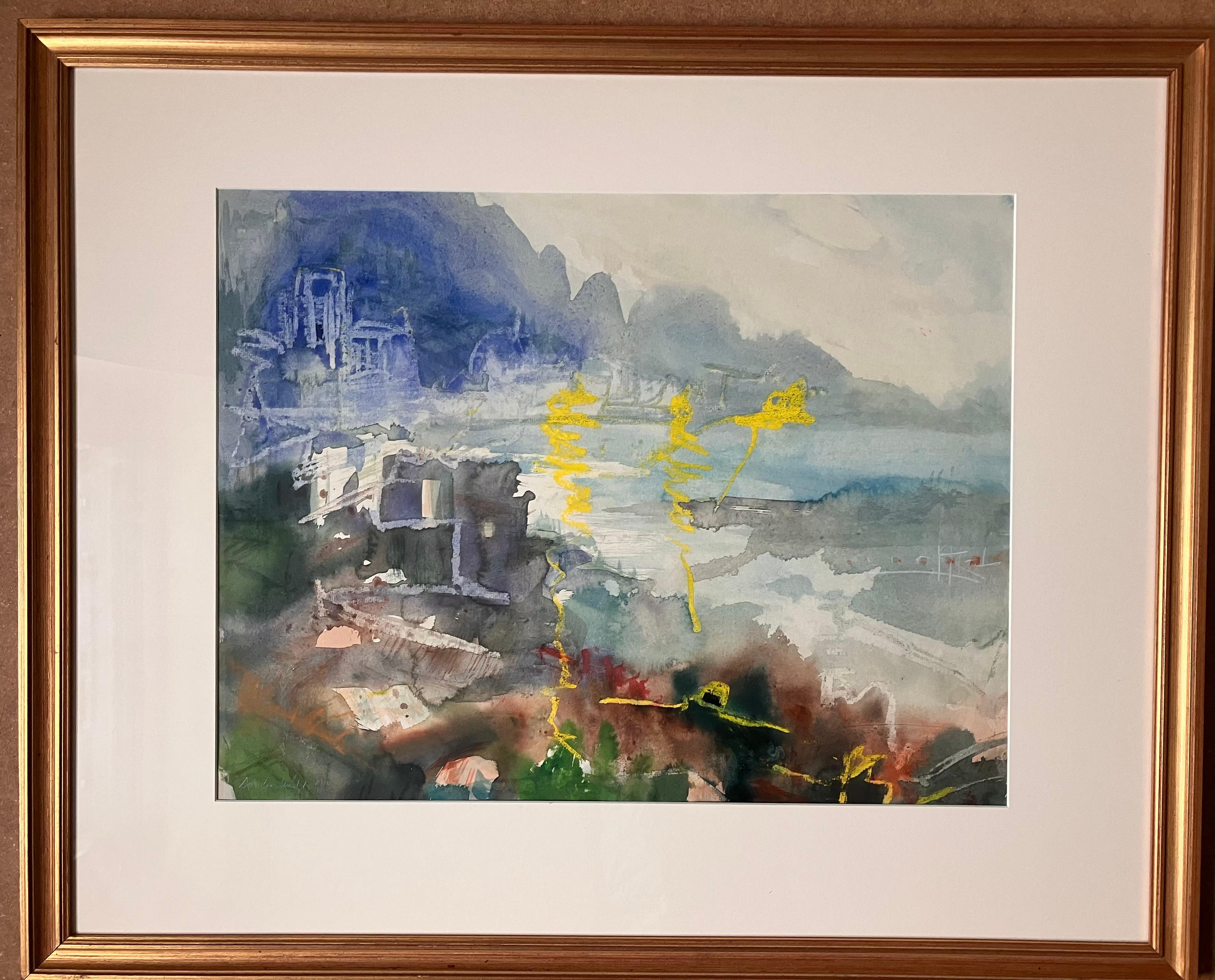 Landscape Painting de Andy Gradwell - Vista desde Ravello, Italia" pintura original firmada en técnica mixta c2005