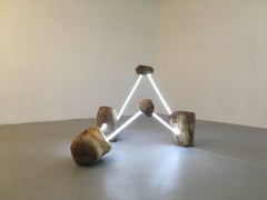 STELLAR DIASPORA - Light Emitting Sculpture w/ Carved Walnut and LED Tubes
