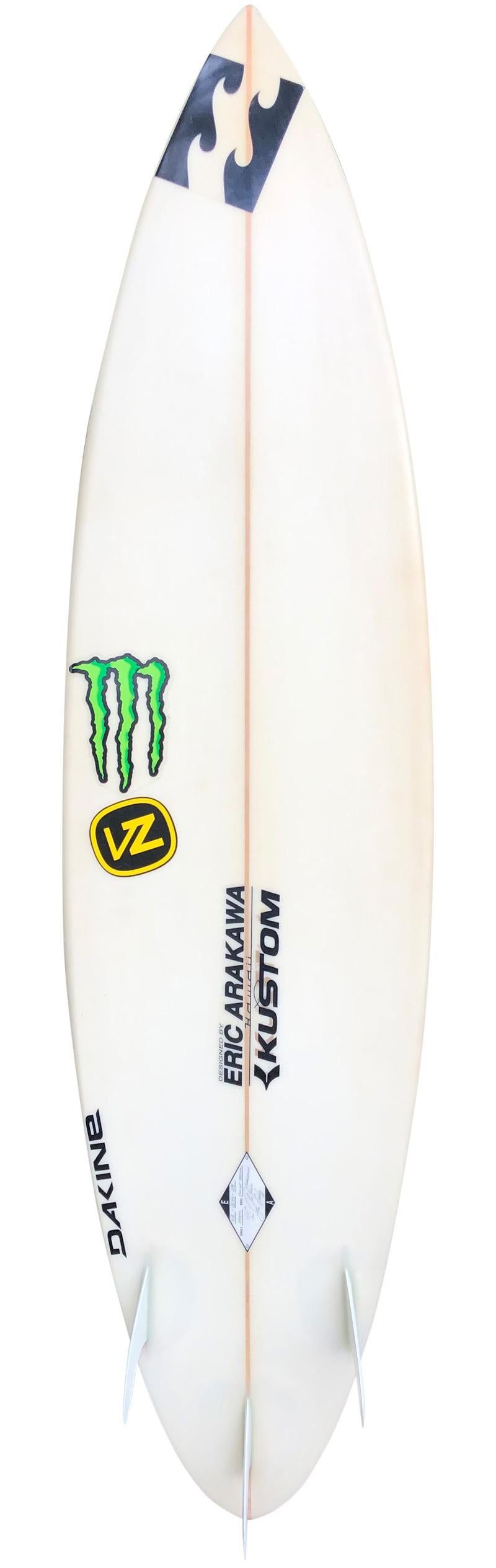 2009 Andy Irons personal Sunset Beach big wave surfboard made by Eric Arakawa. Shaped as a “Sunset Special” made specifically to be ridden at the world famous waves of Sunset Beach, site of the annual Triple Crown of Surfing. This board previously