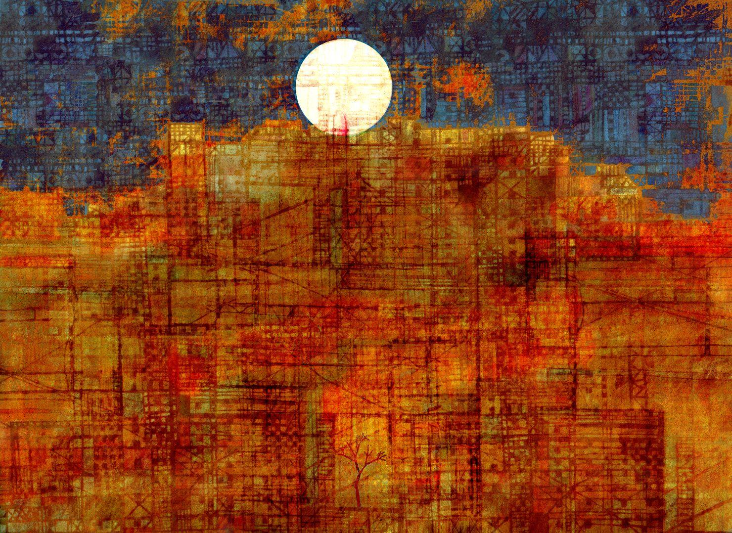 Andy  Mercer Abstract Print – Burn II, Digital auf Papier