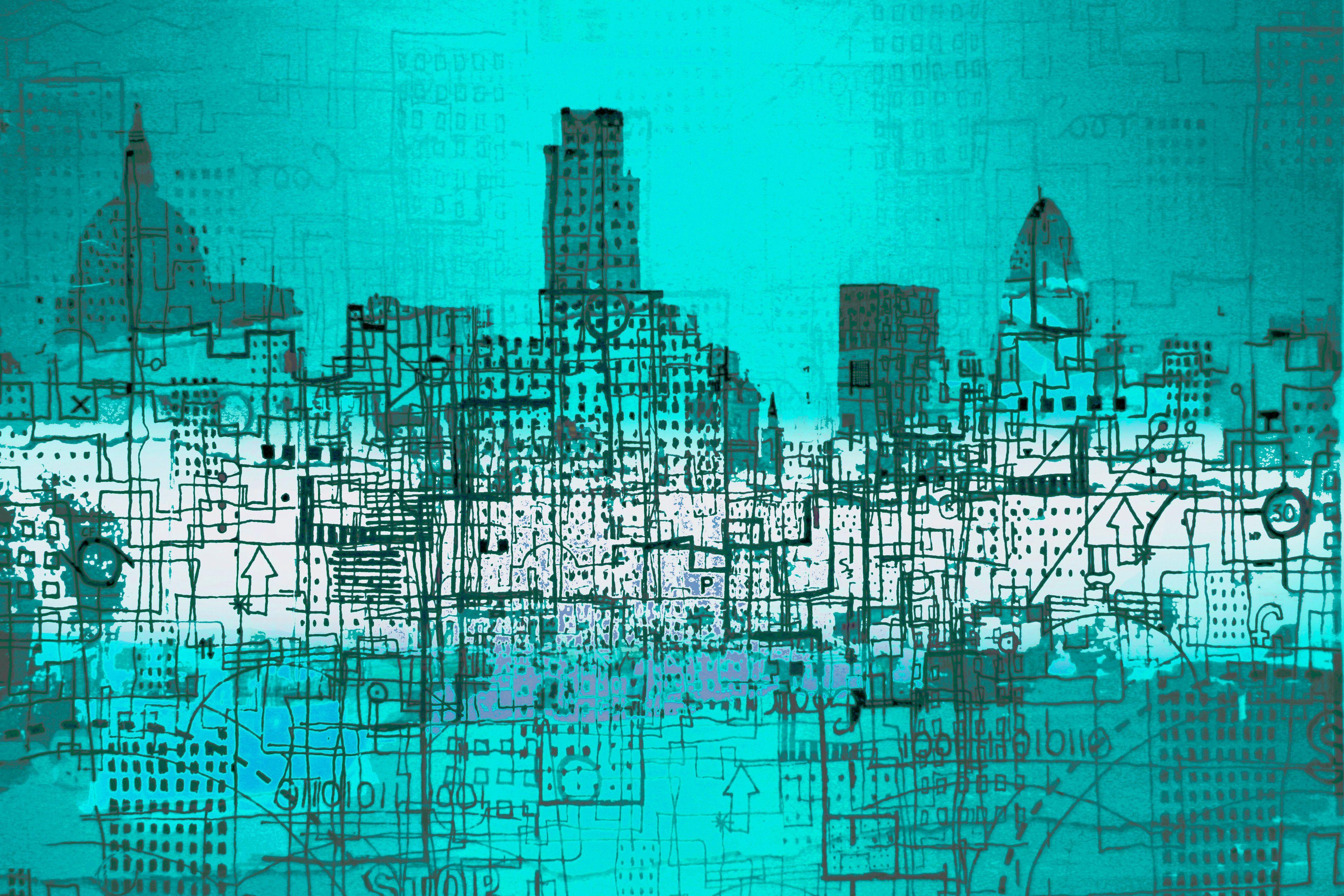 Andy  Mercer Abstract Print - London Logistics Blue, Digital on Paper