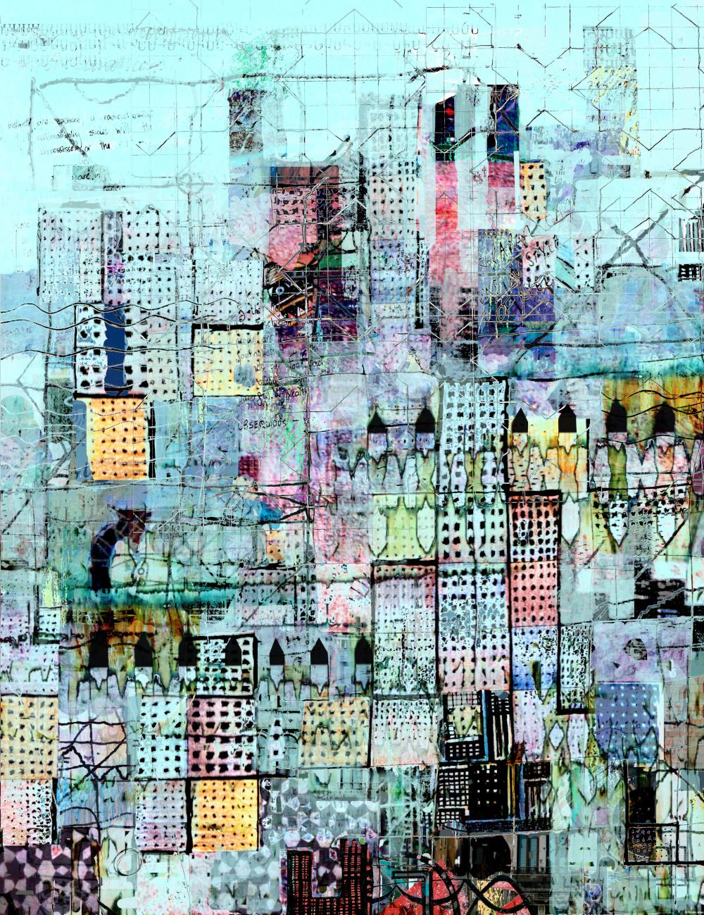 Blue Metropolis and Metropolis (Green) Diptych - Print by Andy Mercer