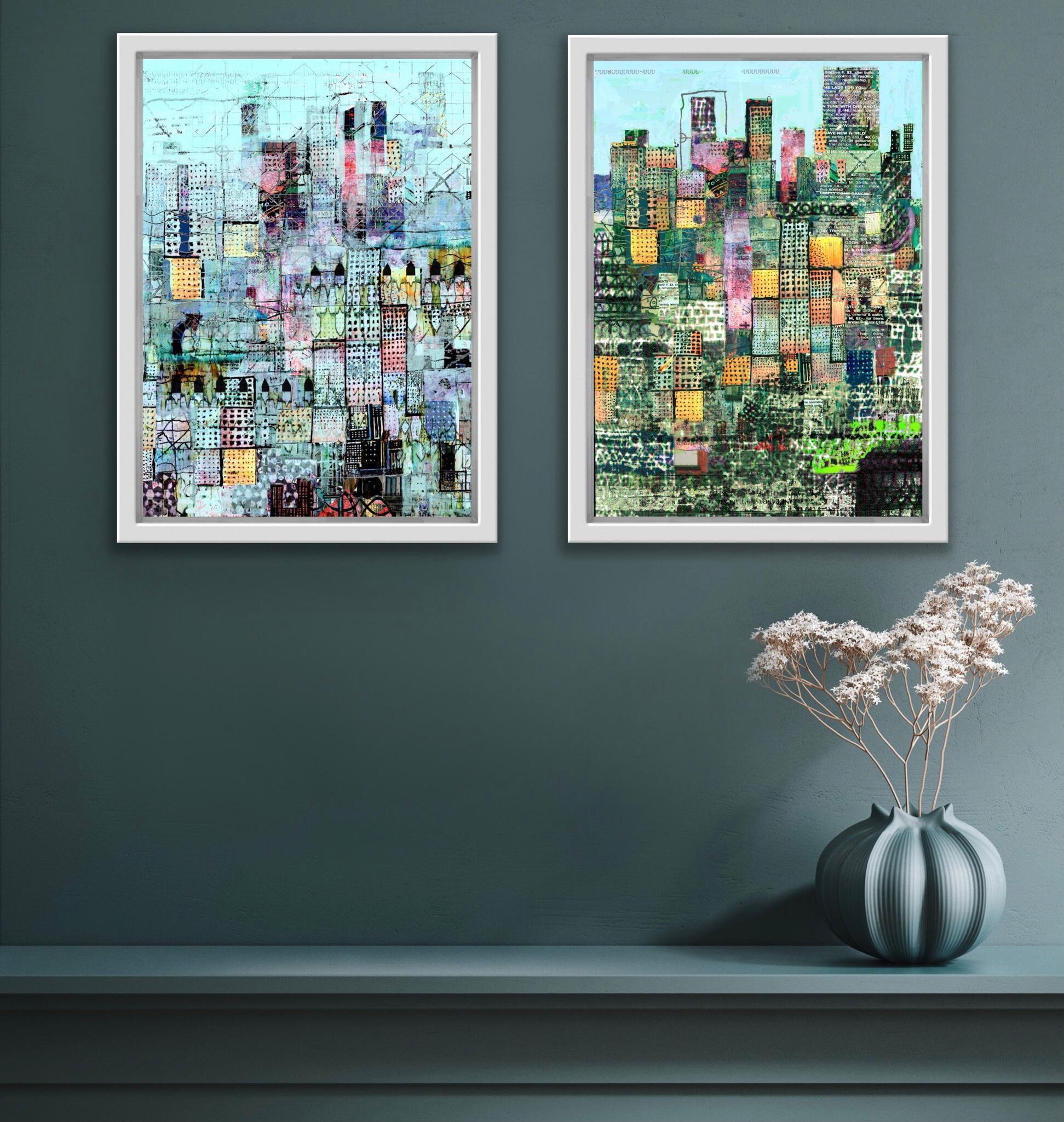 Blue Metropolis and Metropolis (Green) Diptych - Contemporary Print by Andy Mercer