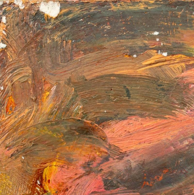 Andy Miller (American, b. 1950), Abstract Composition, Oil on Canvas, impasto details, warm browns with pink and yellow accents, with artist's studio stamp to verso, apparently unsigned, unframed. 24.25