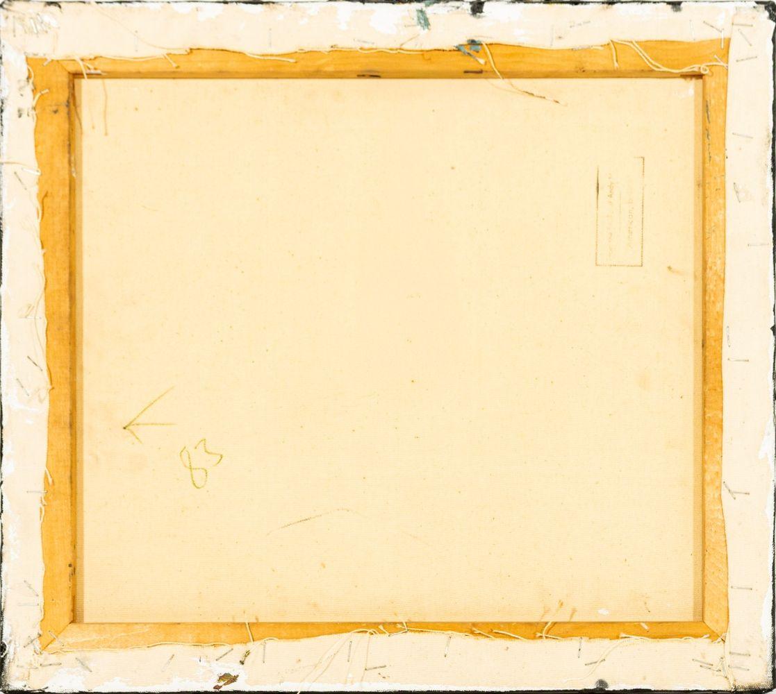 Andy Miller (americano, nato nel 1950), Composizione astratta, Olio su tela, 1983, dettagli in impasto pesante, grigio marrone con sfumature verde acqua e rosso freddo, datato e con timbro dello studio dell'artista sul retro, apparentemente non