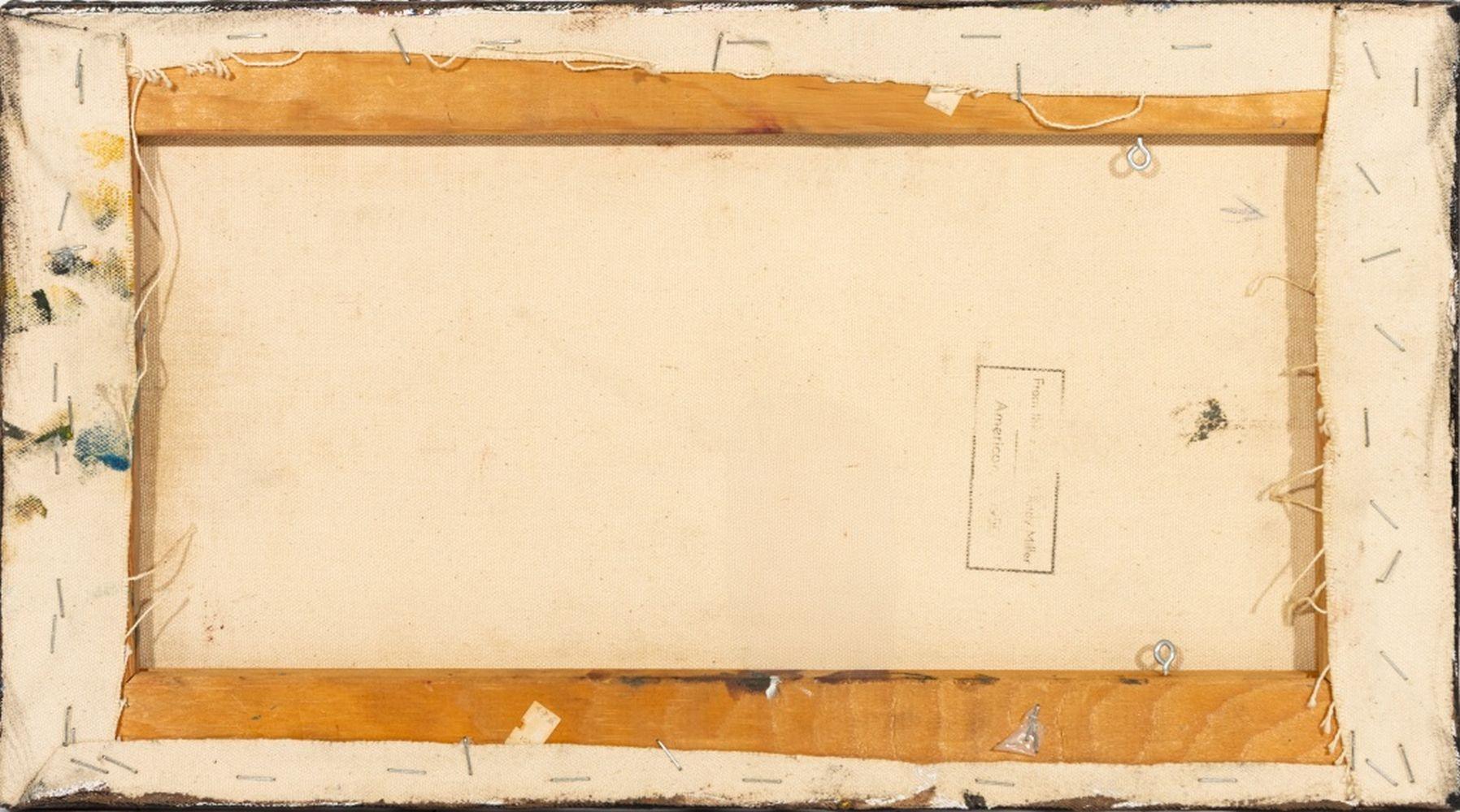 Andy Miller (estadounidense, n. 1950), Composición abstracta, Óleo sobre lienzo, detalles de empaste, marrón oscuro con matices azules, sin firmar, sello del estudio del artista en el reverso, sin enmarcar. 10