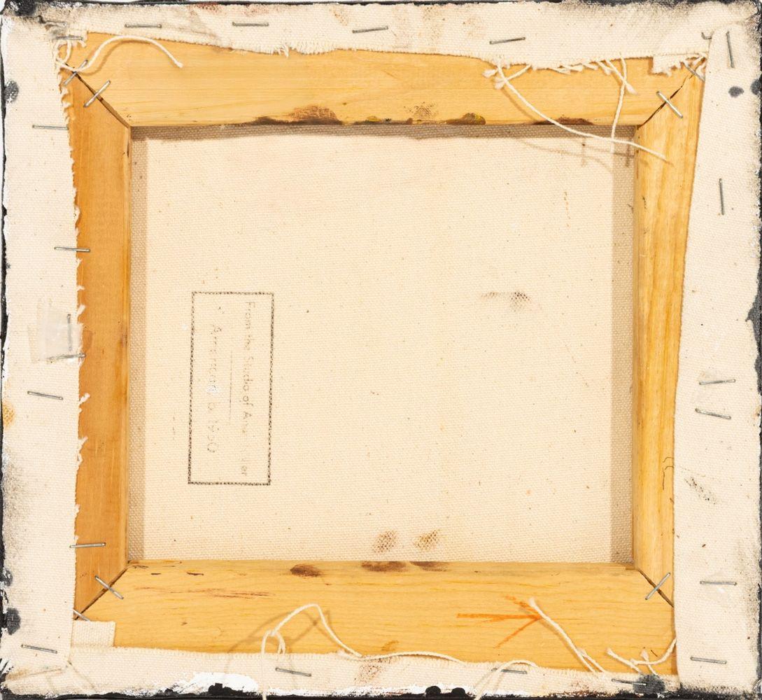 Andy Miller (estadounidense, n. 1950), Composición abstracta, Óleo sobre lienzo, detalles de empaste, composición marrón amarillento con matices rojos, con sello del estudio del artista en el verso, aparentemente sin firmar, sin enmarcar. 9,25
