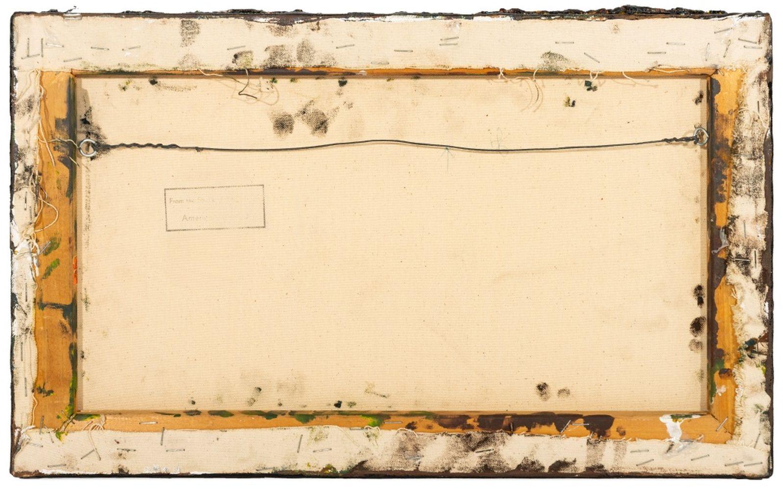 Andy Miller (estadounidense, n. 1950), Composición abstracta, Óleo sobre lienzo, 1986, detalles de empaste, marrón con matices amarillos y azules, sin firmar, fechada y con el sello del estudio del artista en el reverso, sin enmarcar. 12,25