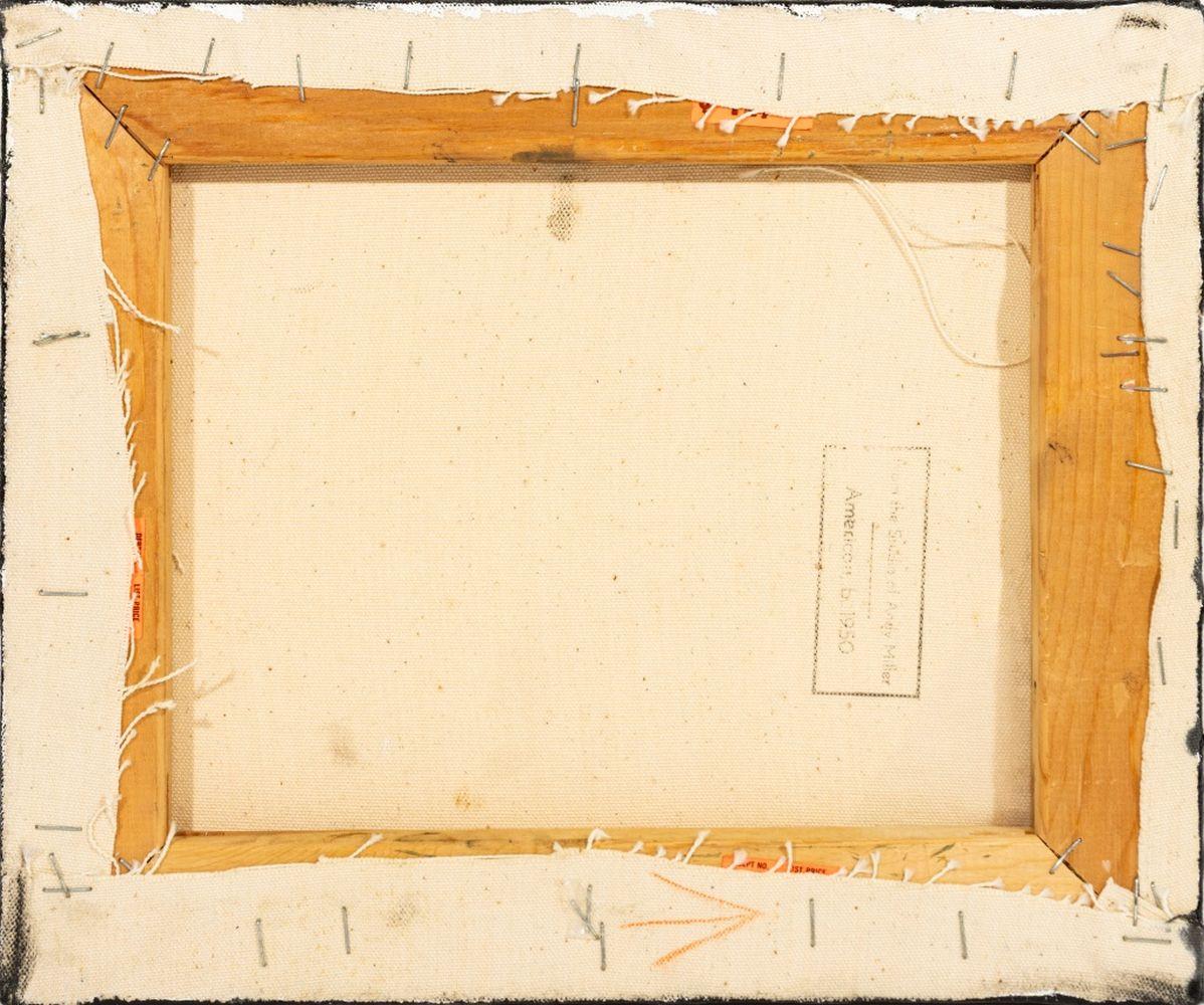 Andy Miller (Amerikaner, geb. 1950), Abstrakte Komposition, Öl auf Leinwand, pastose Details, braun mit ockerfarbenen und blauen Tönen, unsigniert, verso Atelierstempel des Künstlers, ungerahmt. 10,25