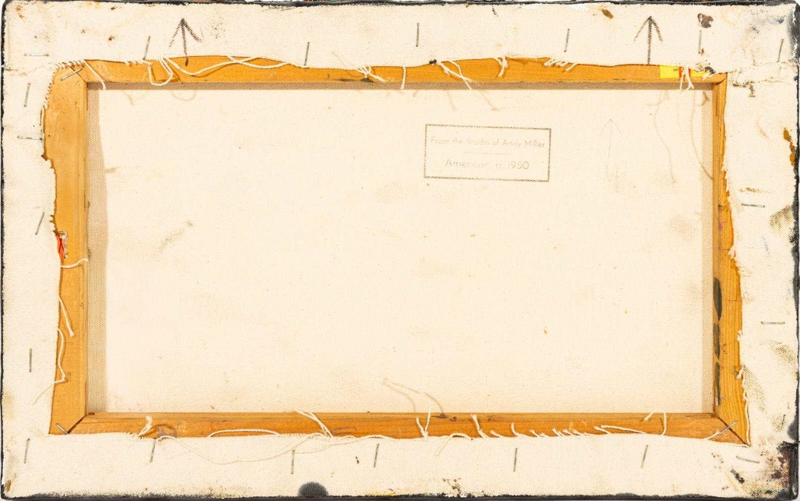 Andy Miller (Amerikaner, geb. 1950), Abstrakte Komposition, Öl auf Leinwand, pastose Details, kühles Grünbraun mit Rottönen, unsigniert, verso Atelierstempel des Künstlers, ungerahmt. 10,25
