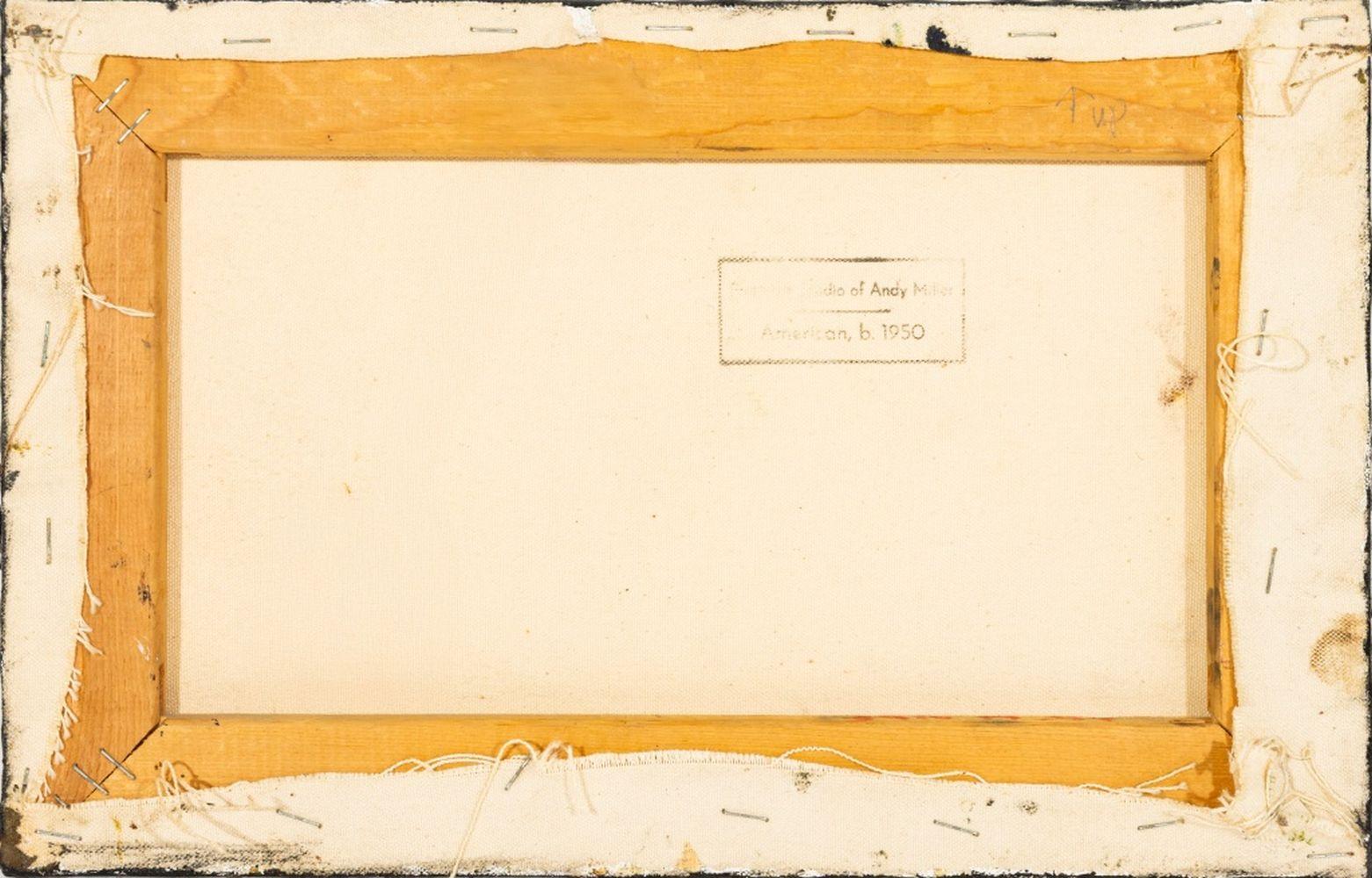 Andy Miller (estadounidense, n. 1950), Composición abstracta, Óleo sobre lienzo, detalles de empaste, marrón verdoso con tonos rojos fríos y azul marino, sin firmar, sello del estudio del artista en el reverso, sin enmarcar. 9