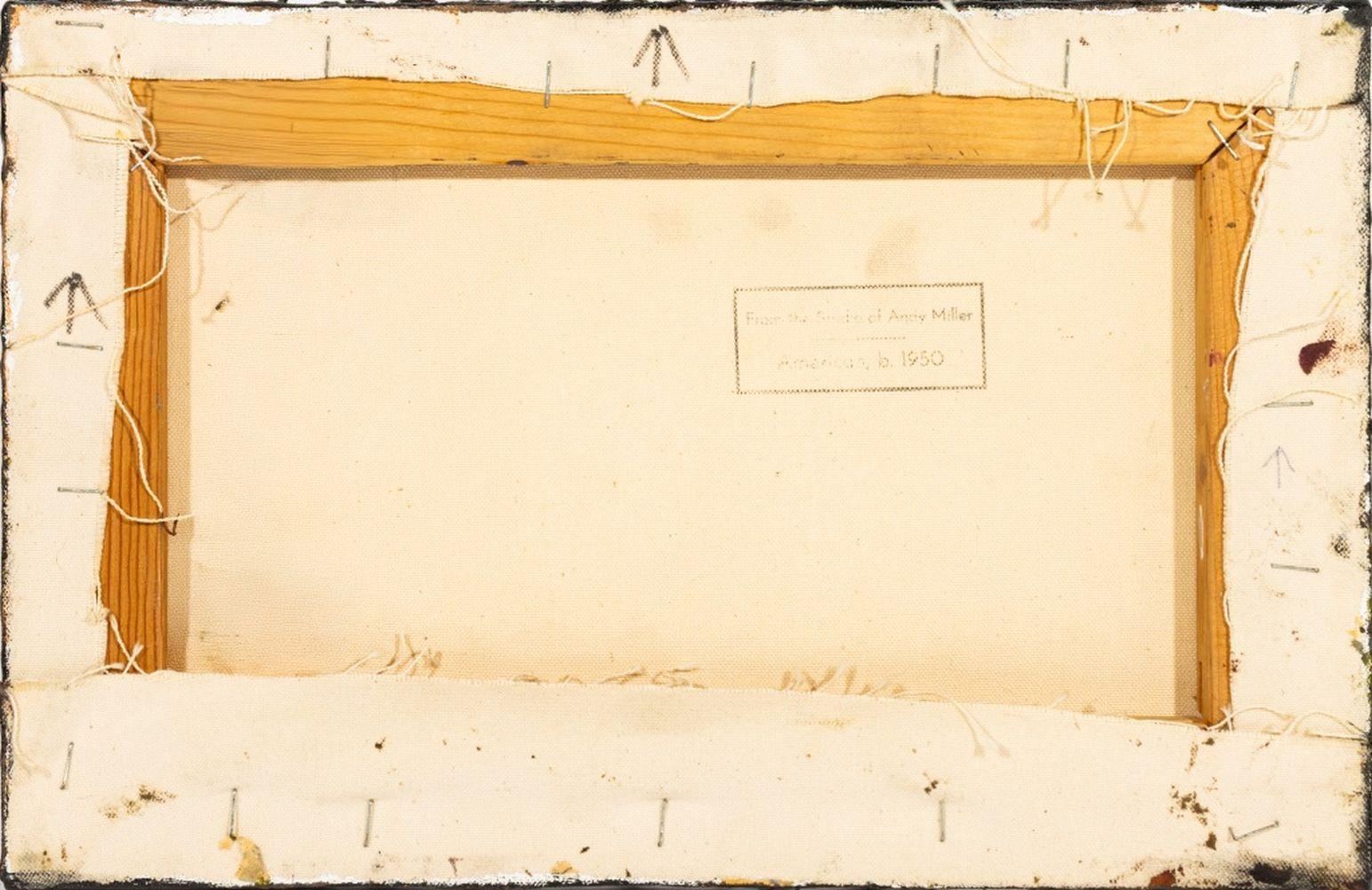 Andy Miller (Amerikaner, geb. 1950), Abstrakte Komposition, Öl auf Leinwand, pastose Details, warmes Grün und kühles Rot mit ockerfarbenen Akzenten, unsigniert, verso Atelierstempel des Künstlers, ungerahmt. 9,25