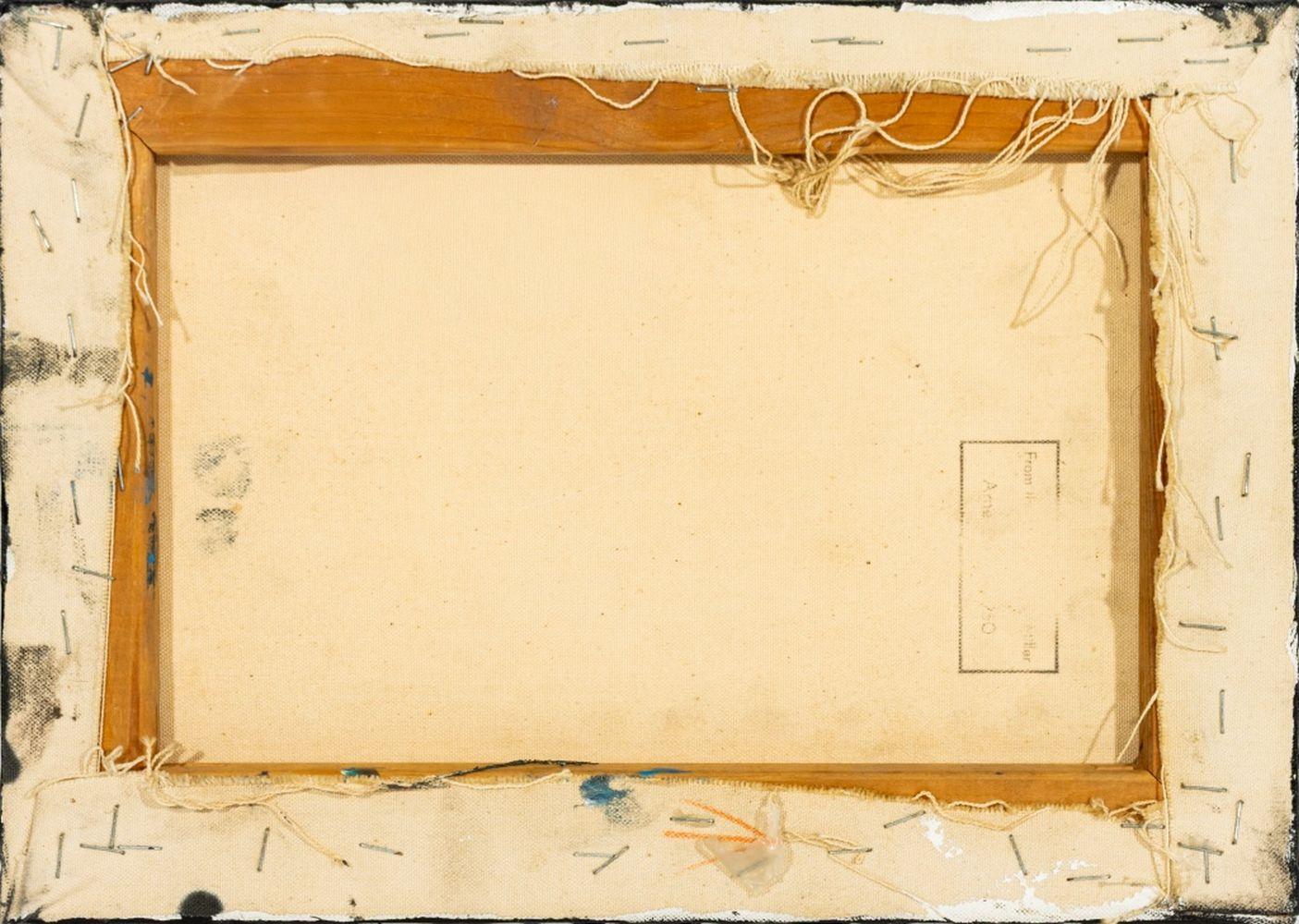 Andy Miller (Amerikaner, geb. 1950), Abstrakte Komposition, Öl auf Leinwand, pastose Details, Komposition in Petrol und kühlem Rosa mit weißen Akzenten, unsigniert, verso Atelierstempel des Künstlers, ungerahmt. 10,25