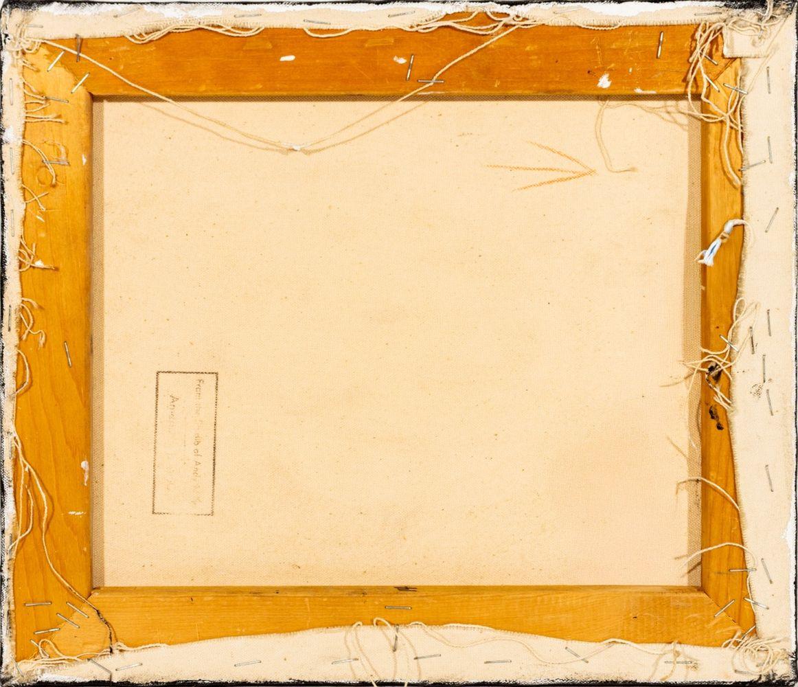 Andy Miller (Amerikaner, geb. 1950), Abstrakte Komposition, Öl auf Leinwand, pastose Details, grünbraun mit weißen und rosafarbenen Akzenten, unsigniert, verso Atelierstempel des Künstlers, ungerahmt. 12