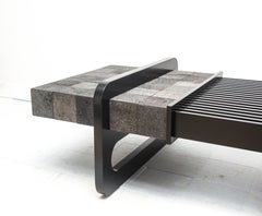 "Andy" Modernist Style Center Table, Made of Wood 'Freijó' and Stone Details