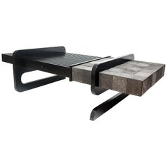 "Andy" Modernist Style Center Table, Made of Wood 'Freijó' and Stone Details