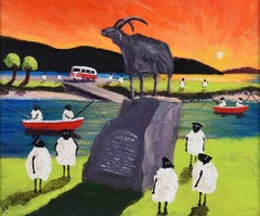 Sheep in a VW Split Screen Camper Van visiting Johann the goat in Ireland