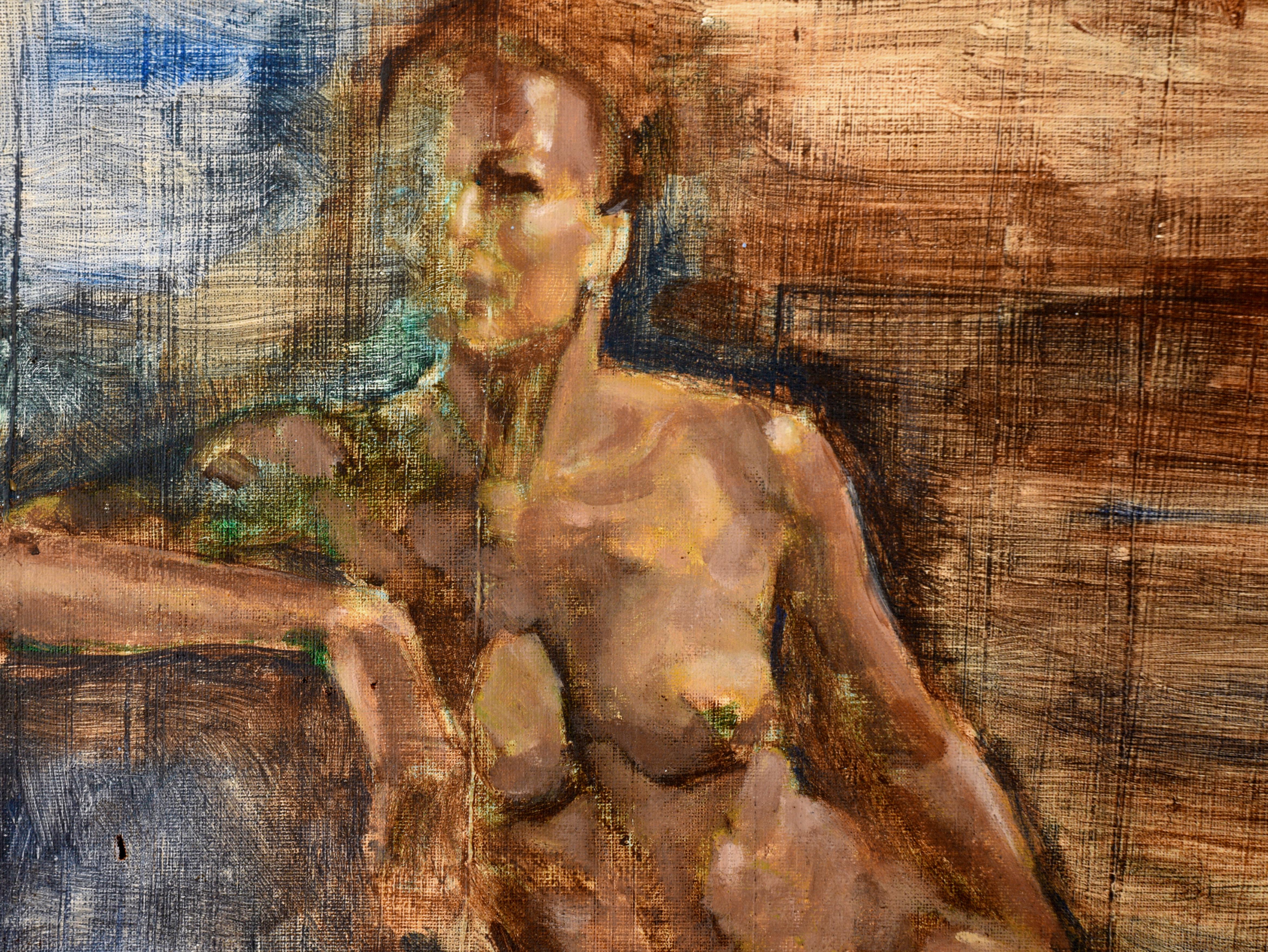 Figuratif nu à l'huile sur panneau d'artiste - Marron Figurative Painting par Andy Smith