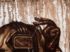 Self Improvement - Surreal Android Portrait in Oil on Canvas with Textured Gesso