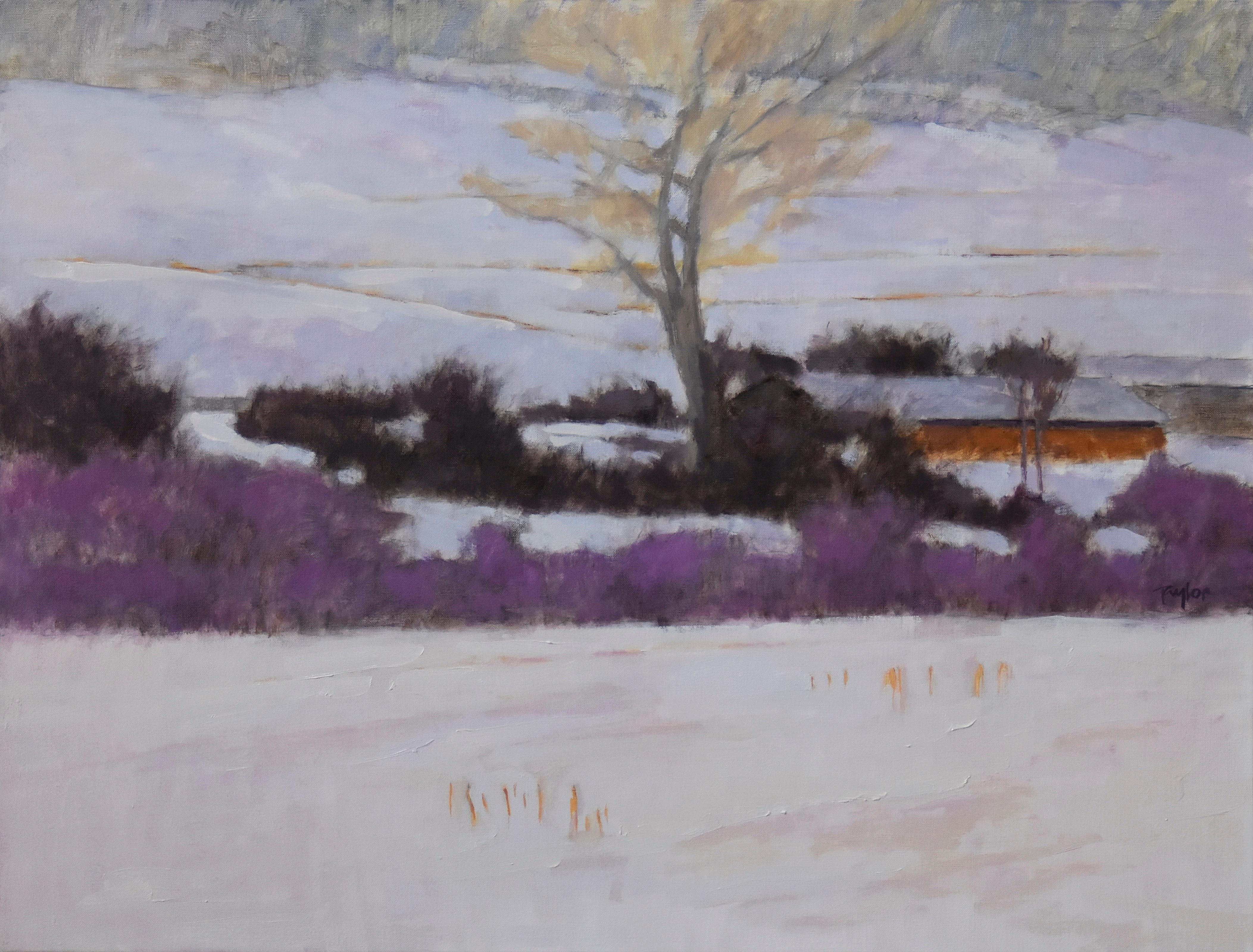 Andy Taylor Landscape Painting - El's Studio (landscape, building, winter, snow)