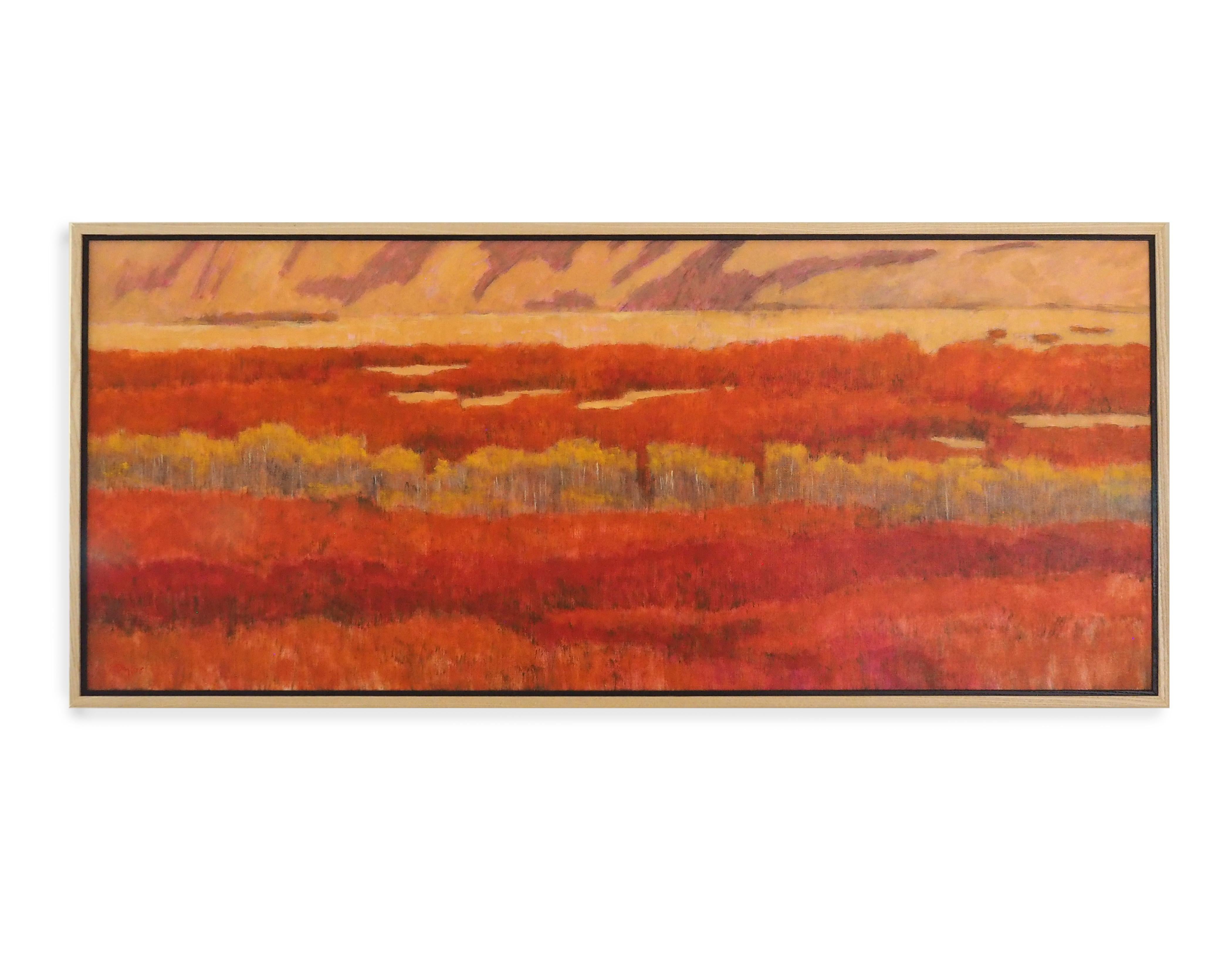 Andy Taylor Landscape Painting - Oak Ocean (Fall landscape, orange/red colors, Aspen trees, cliffs)