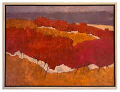 Tomato (Fall hillside, depth, gestural stroke, vibrant orange, red, cream, gray)