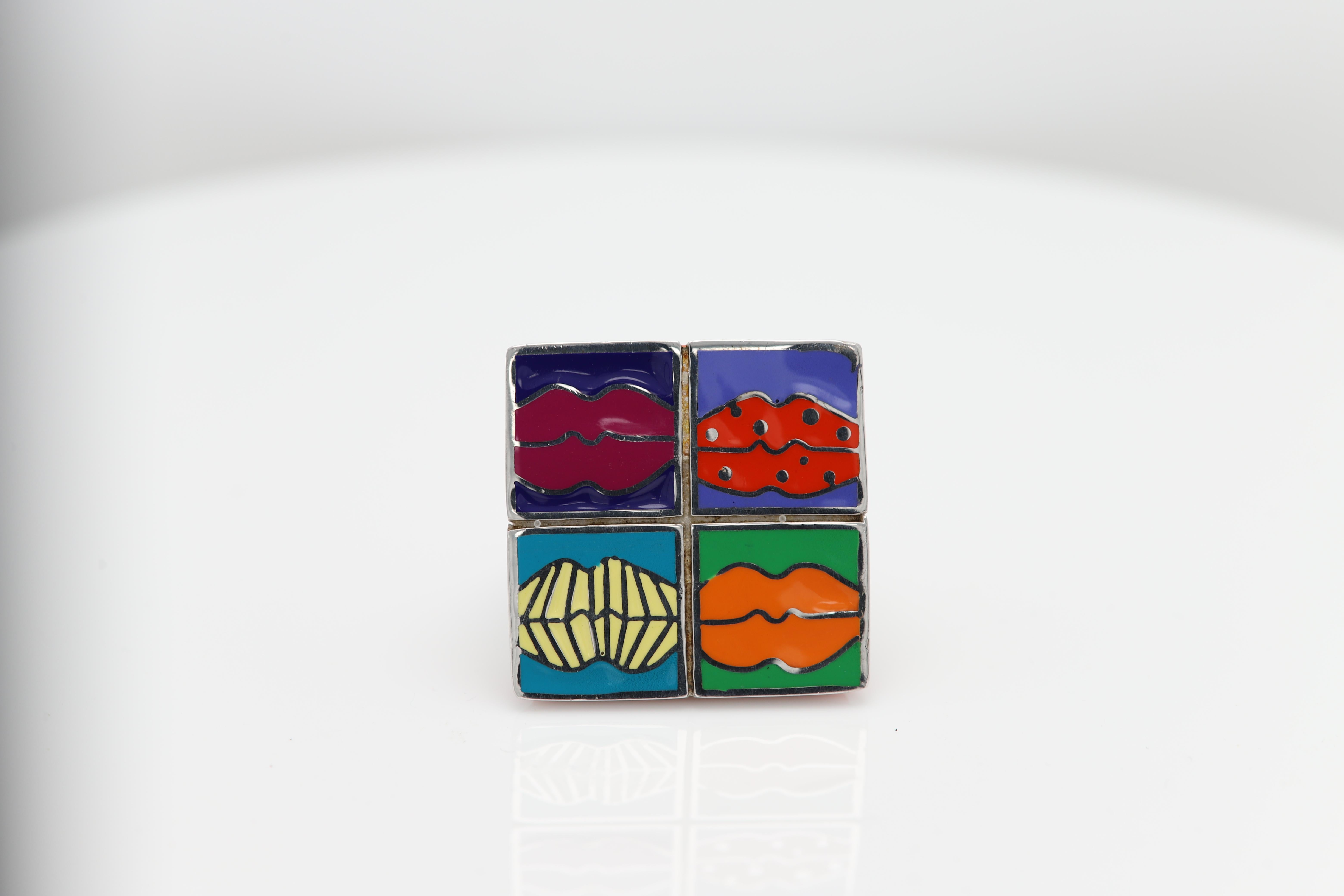 Andy Warell Inspired Art Ring Sterling Silver Famous Artist Enamel Ring For Sale 1