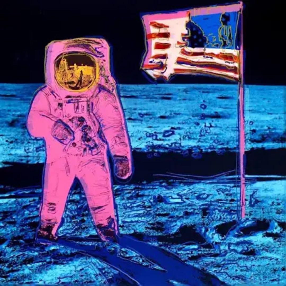 Andy Warhol (Nachdem), Moonwalk,  Sunday B. Morgend. Siebdruck aus Seide, 38 x 38 (20. Jahrhundert) im Angebot