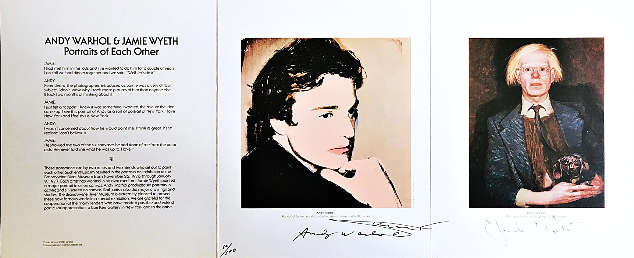 Andy Warhol, Jamie Wyeth
Andy Warhol & Jamie Wyeth: Portraits of Each Other (von Wyeth und Warhol handsigniert), 1976
Limitierte Auflage einer Offsetlithographie
Mit Tinte signiert von Andy Warhol; ein zweites Mal mit Initialen von Warhol direkt
