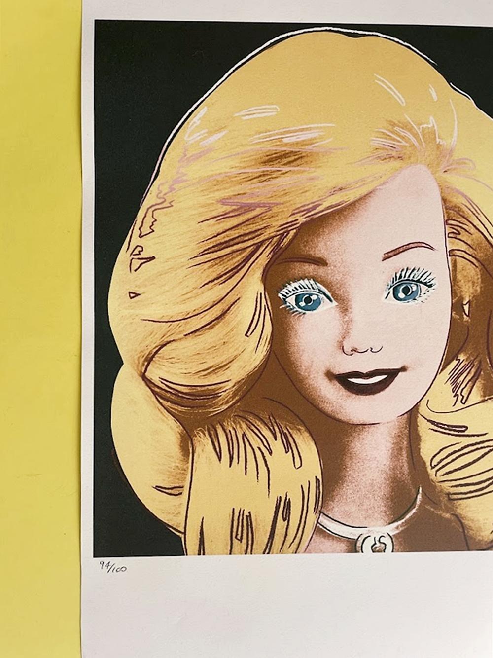 Dopo Andy Warhol; serigrafia in edizione limitata e numerata 94/100 di Barbie in rosa scuro e oro, firmata all'interno della stampa e con timbri 'Gallery Art New York' e 'Leo Castelli' sul retro, con timbro a secco 'George Israel Editeur', 56 x 38