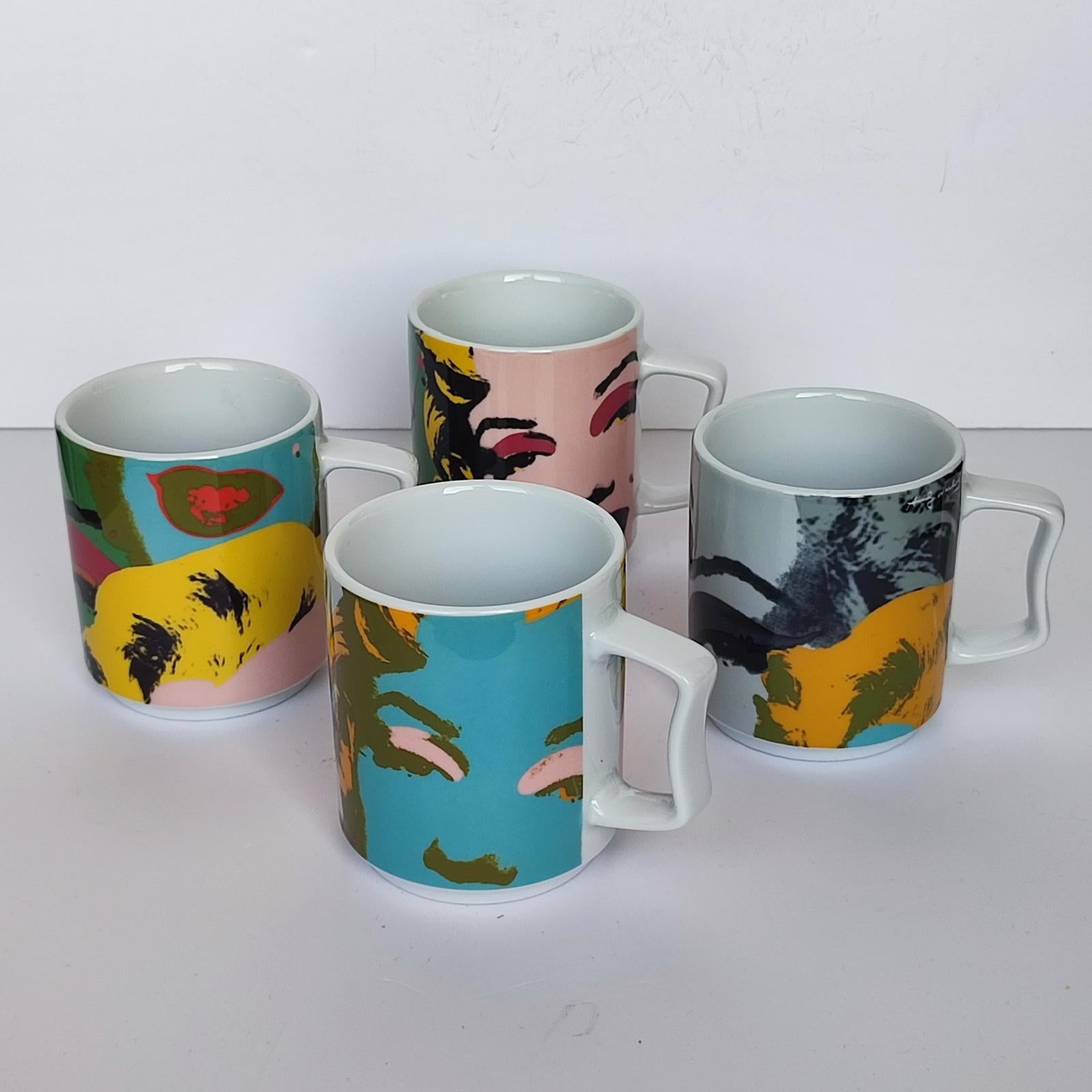 The Marilyn Monroe series in porcelain is taken from an original silkscreen by Andy Warhol and includes mugs with the iconic Marilyn face. Made by Rosenthal, Studio Line, this set of 4 porcelain mugs is decorated with the Marilyn Monroe series by