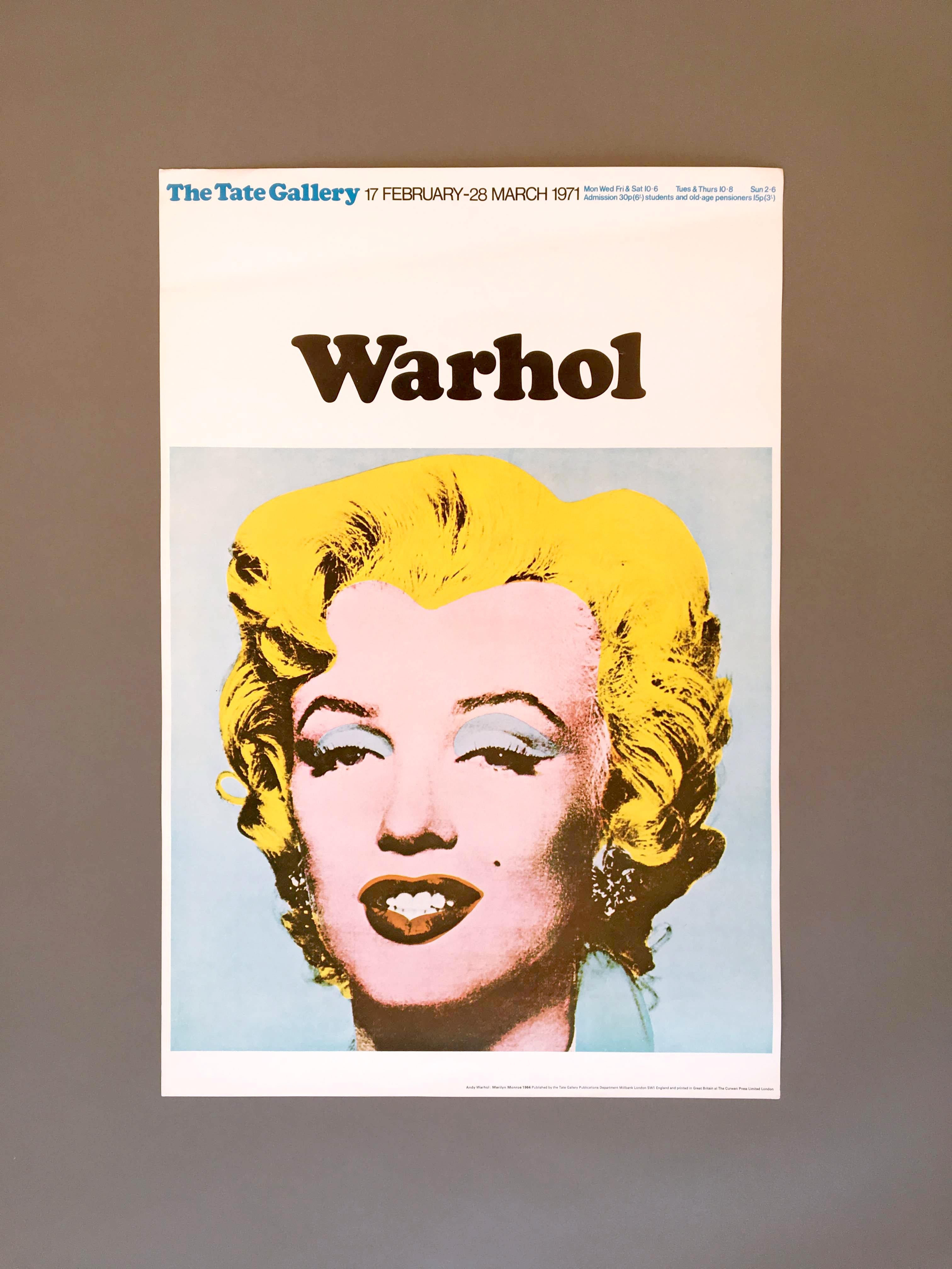 Andy Warhol (United States, 1928-1987)
'Tate Gallery London', 1971
 
This print features the iconic 'Marilyn' image from 1962, one of the Warhol's most famous and artistically controversial works. The print was created to promote the 1971 exhibition